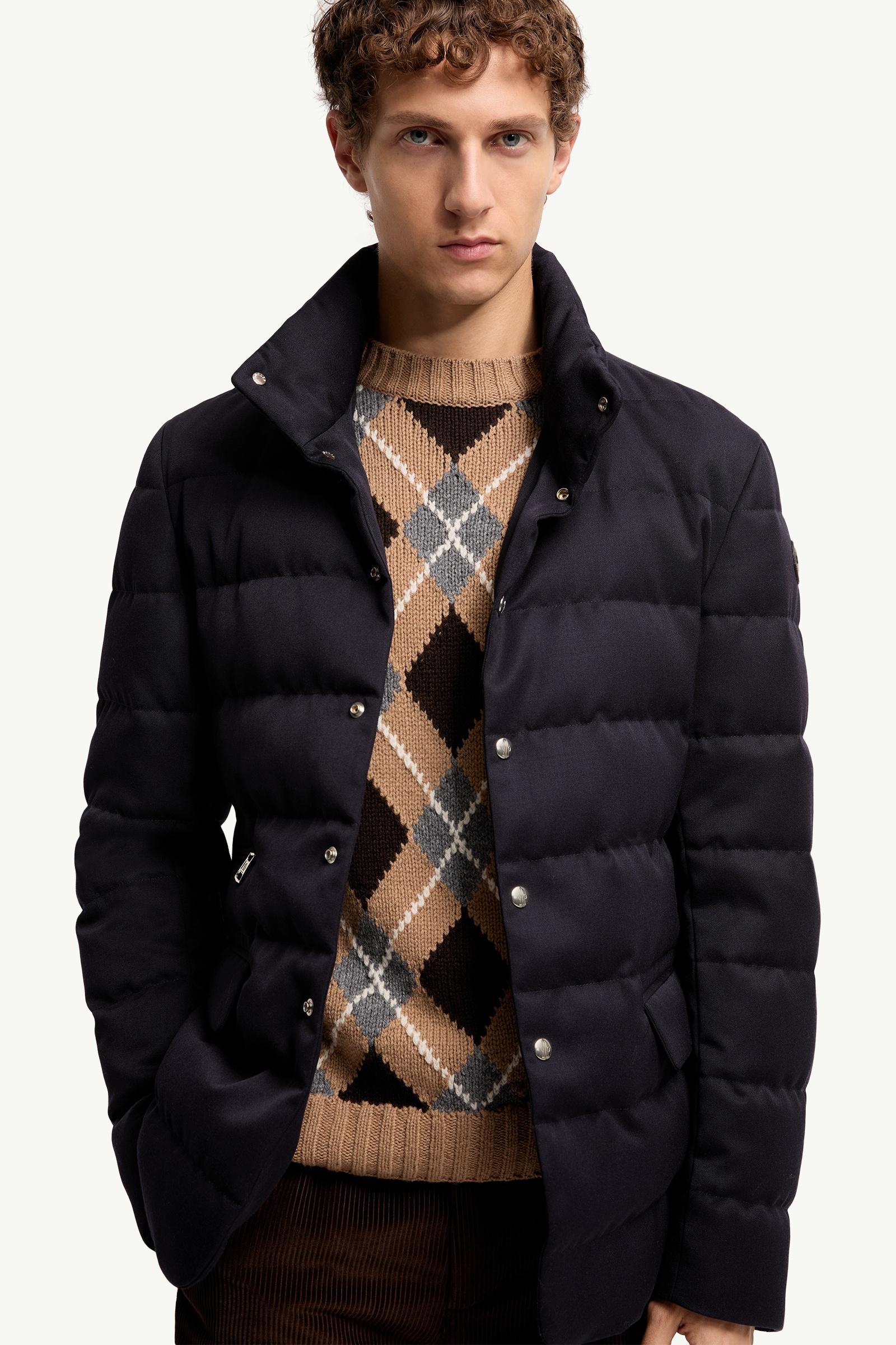 Navy Blue Bess Hooded Wool Short Down Jacket - Short Down Jackets
