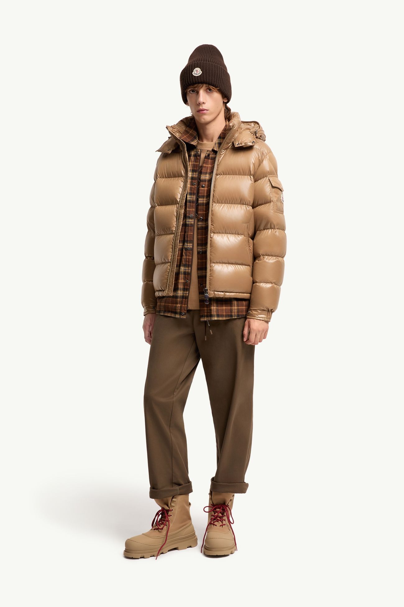 Moncler Maya kurze Daunenjacke mit Kapuze Herren Beige Moncler 0