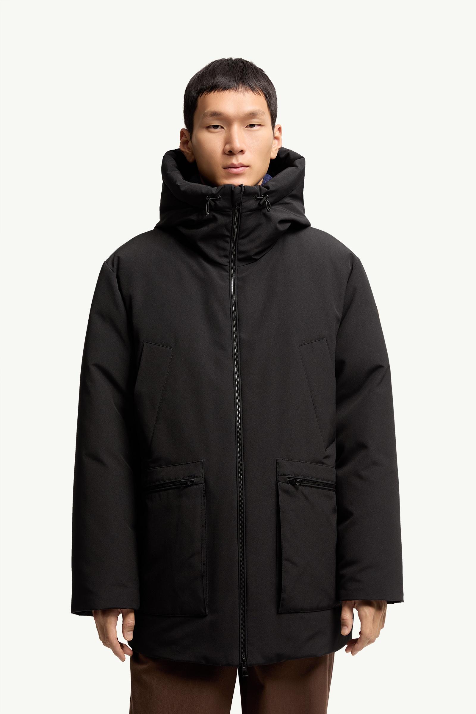MONCLER モンクレール 切替えダウンパーカー ジャケット L 黒 袖ロゴ ブラック Aurino パーカー : ロングダウンジャケット 向けの メンズ