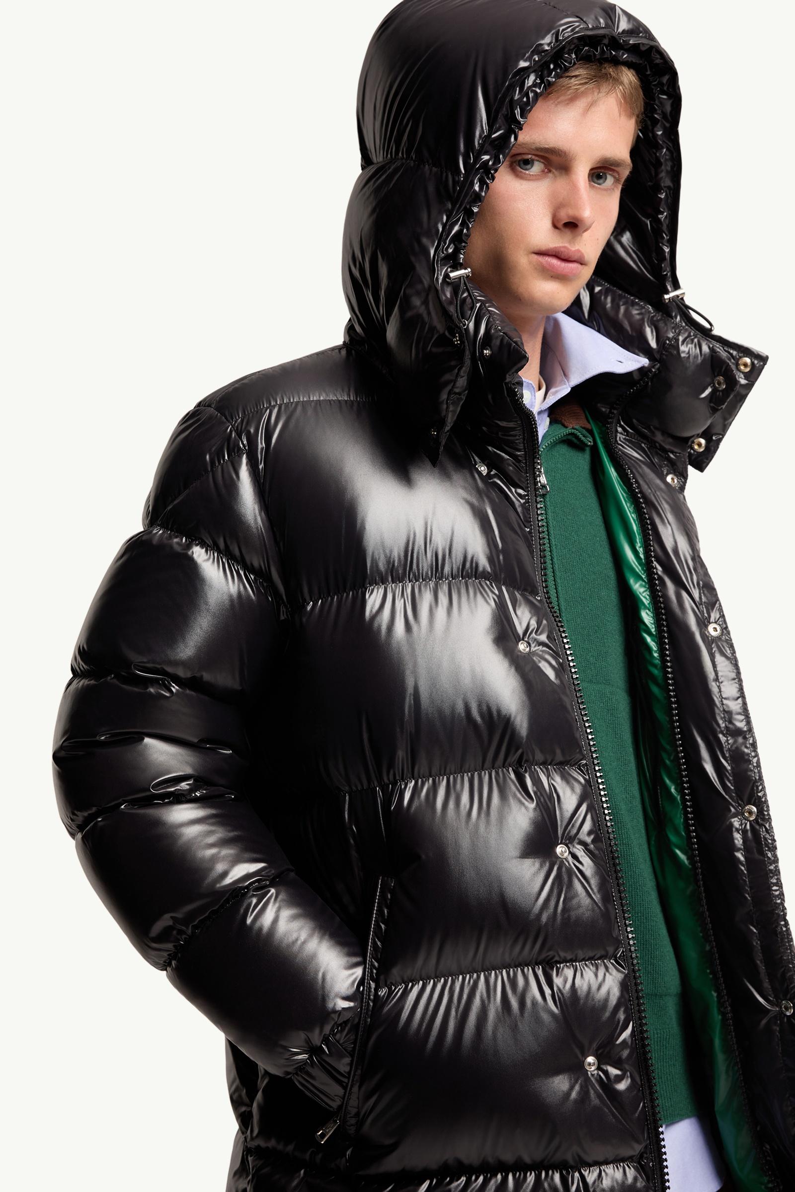 Metallic Black Hanoverian Hooded Square-Quilted Long Down Jacket