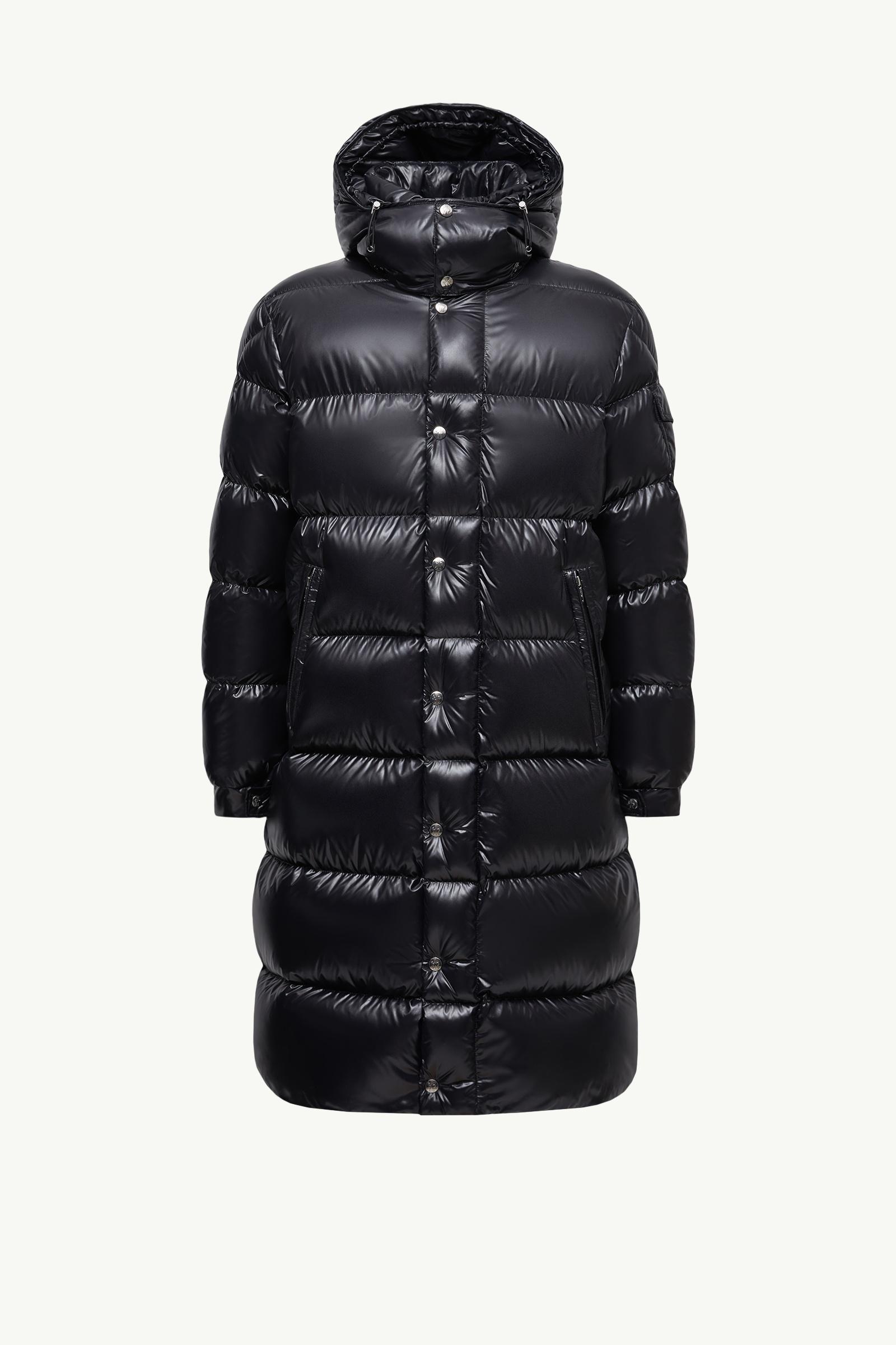 Metallic Black Hanoverian Hooded Square-Quilted Long Down Jacket