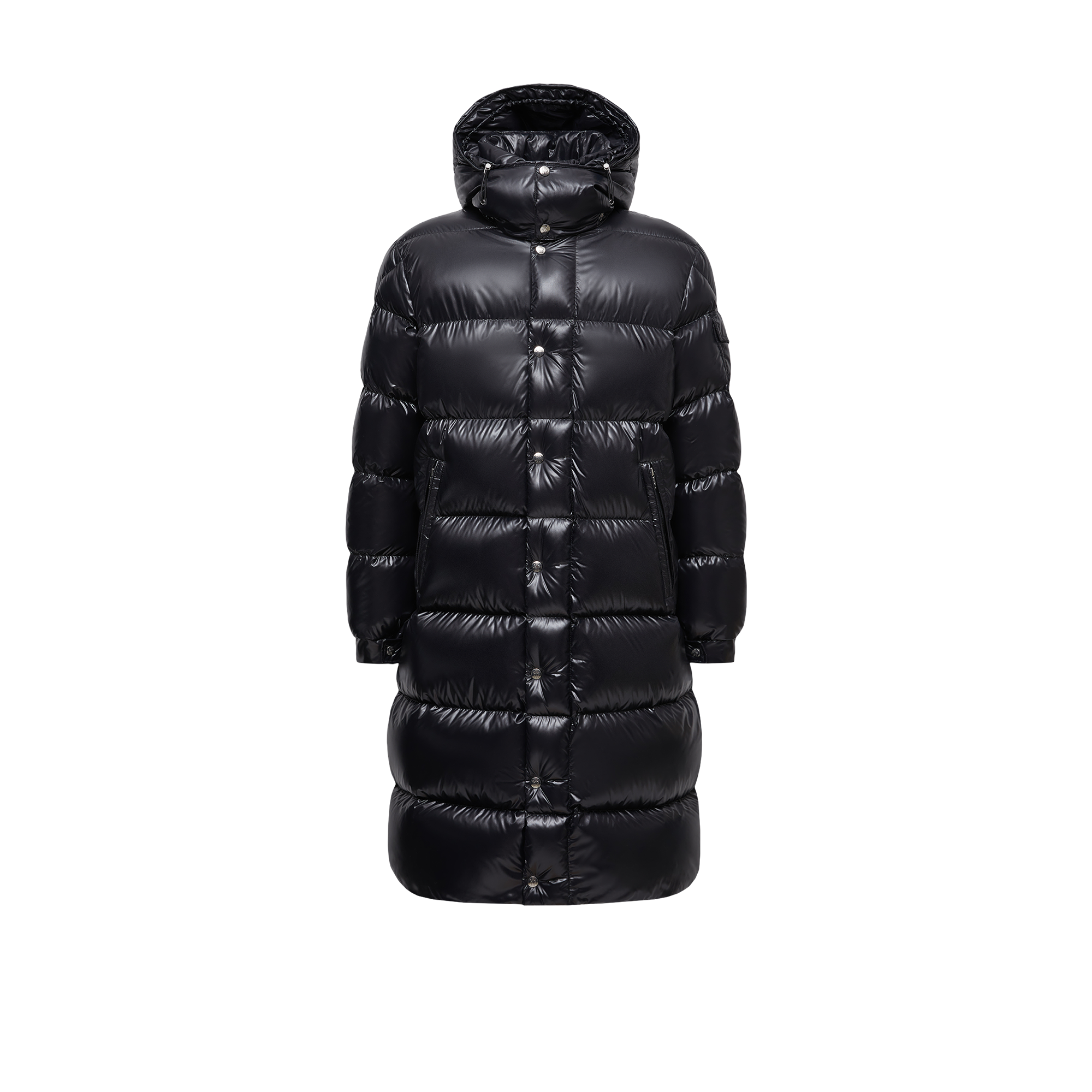 Moncler   Hanoverian Hooded Square-Quilted Long Down Jacket for Men in Black, Size: 48