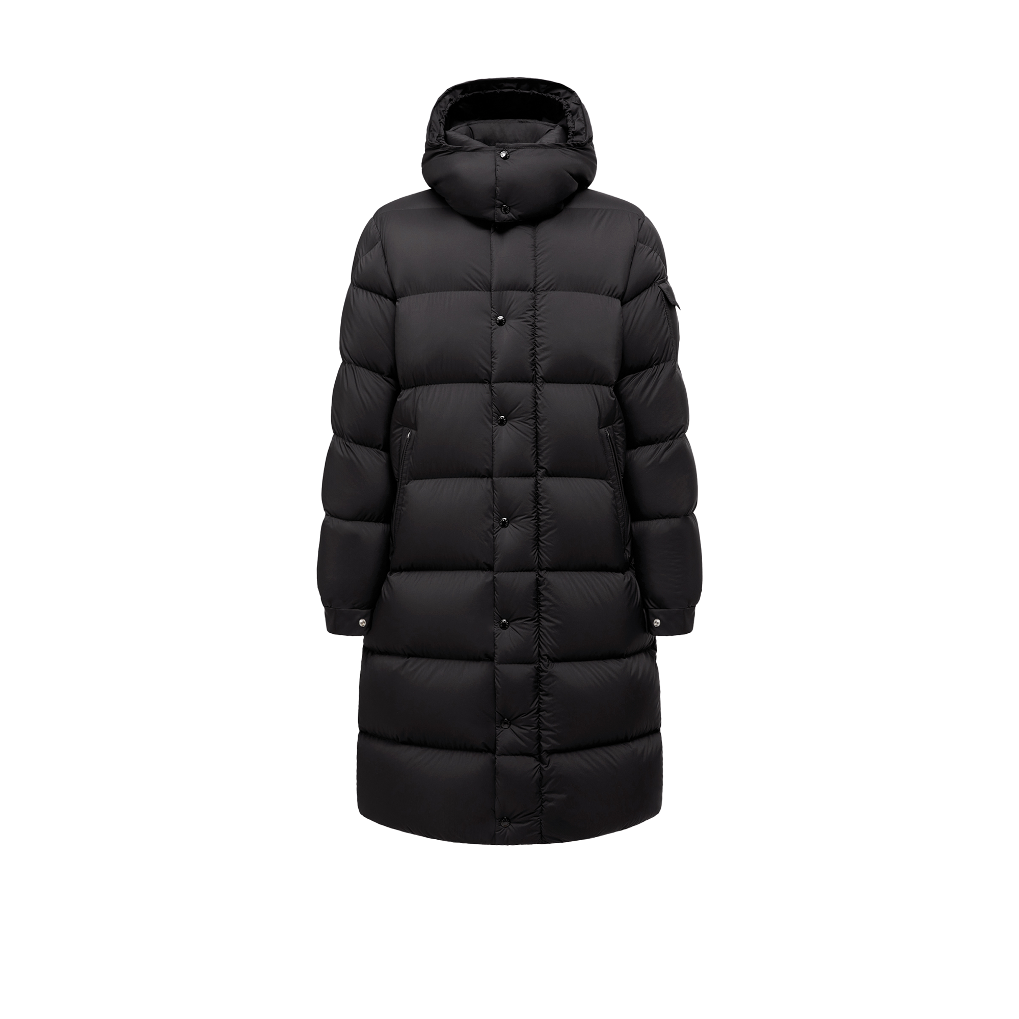 Moncler   Hanoverian Hooded Long Down Jacket for Men in Black, Size: 48