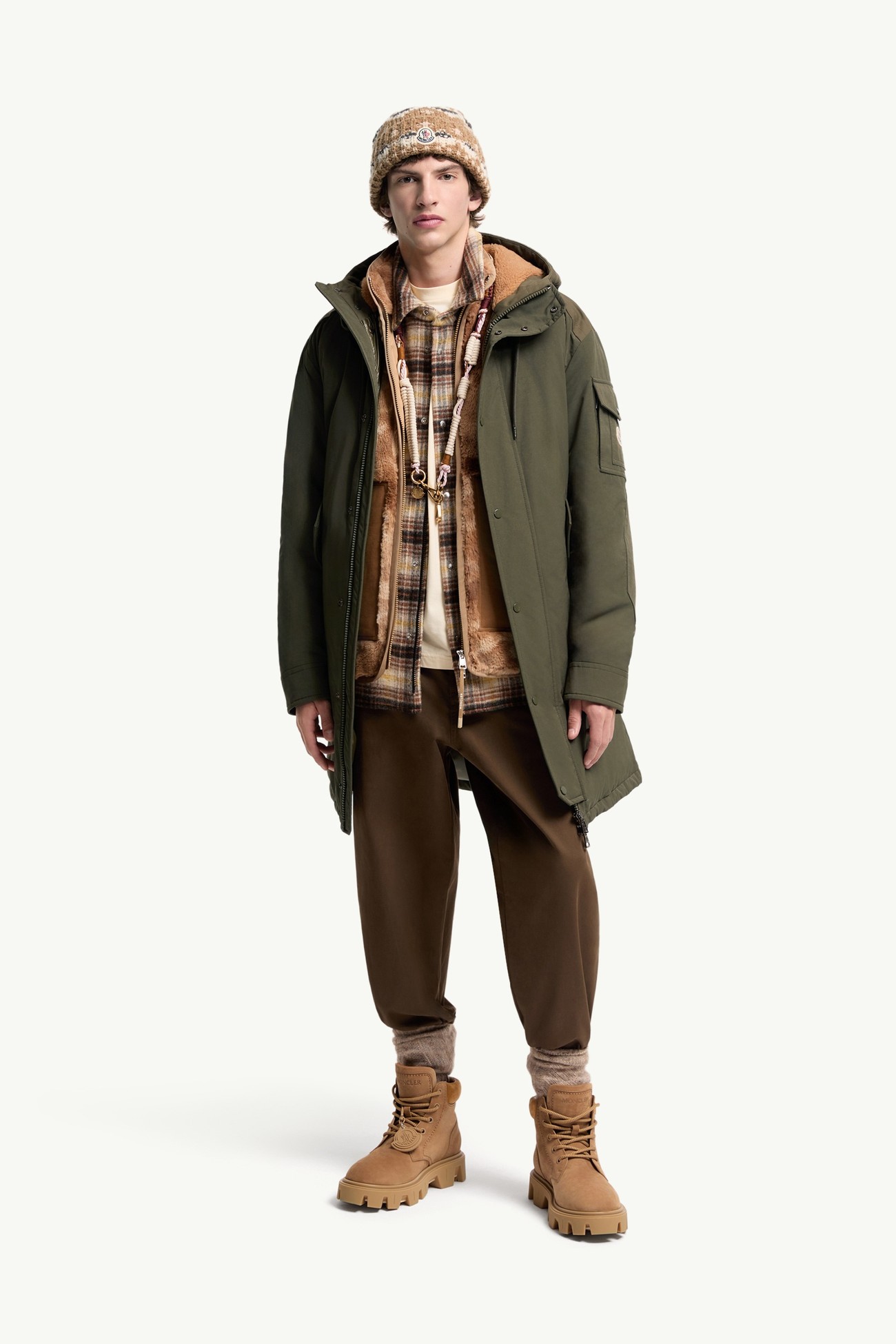 Parka lungo imbottito Nahan con cappuccio Uomo Verde Oliva Moncler 0