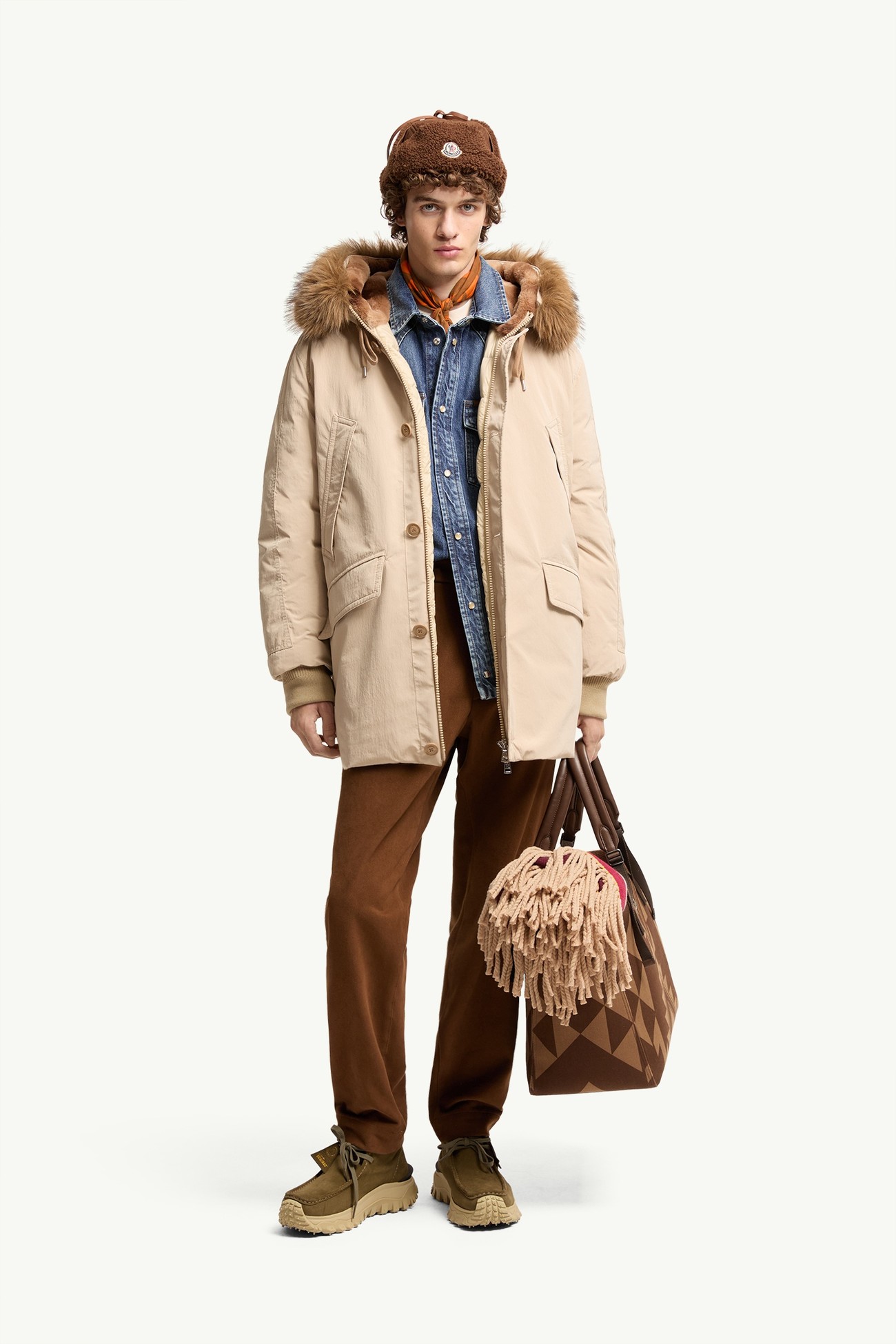 Brevanth Hooded Down Parka Jacket Men Beige Moncler 0
