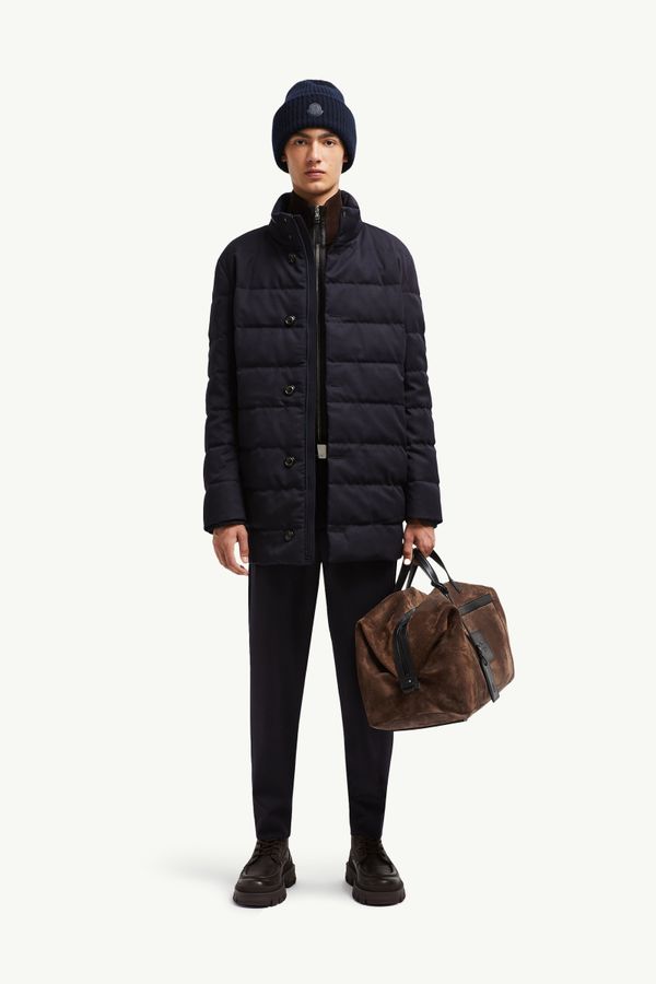 Doudoune longue à capuche Vallonpierre en laine Hommes Bleu Nuit Moncler 0