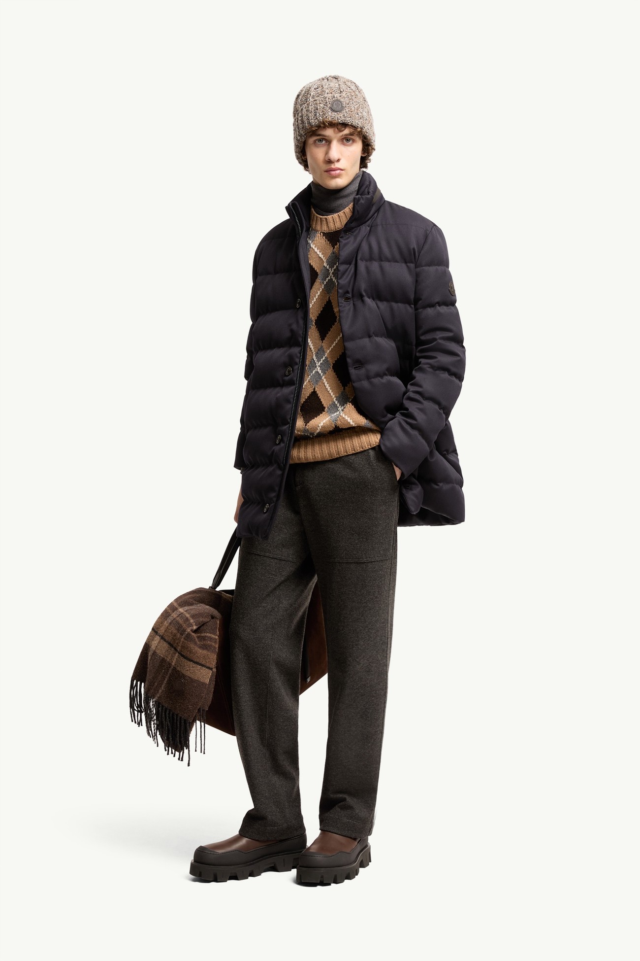Piumino lungo Vallonpierre in lana con cappuccio Uomo Blu Notte Moncler 0
