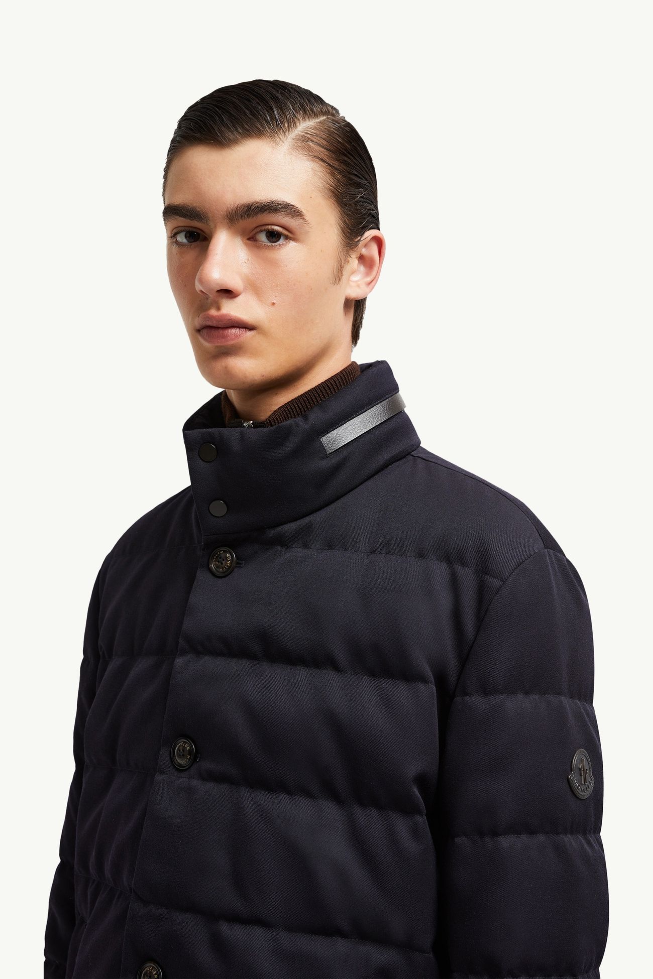 Vallonpierre Hooded Wool Long Down Jacket Men Night Blue Moncler 1