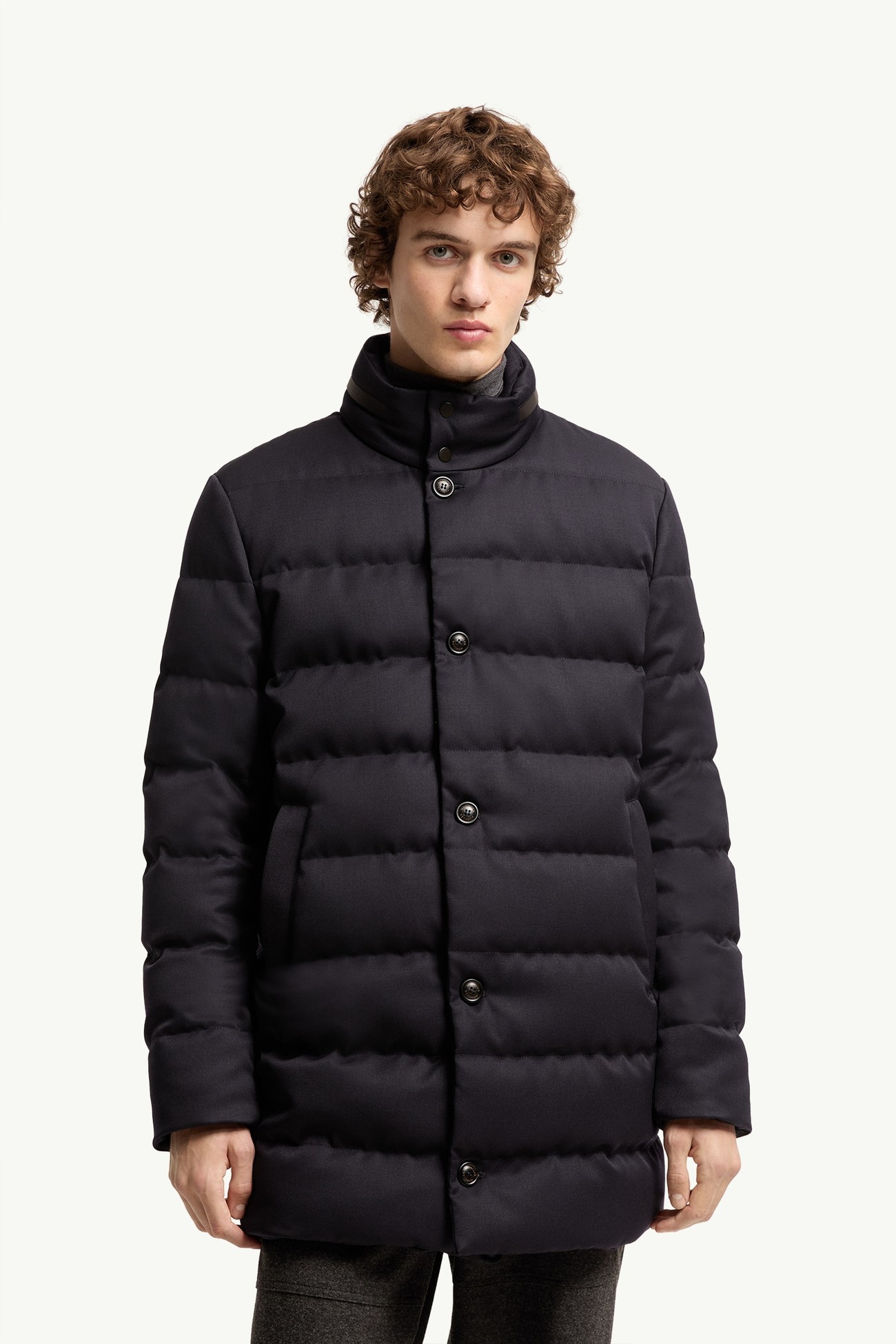 Piumino lungo Vallonpierre in lana con cappuccio Uomo Blu Notte Moncler 3