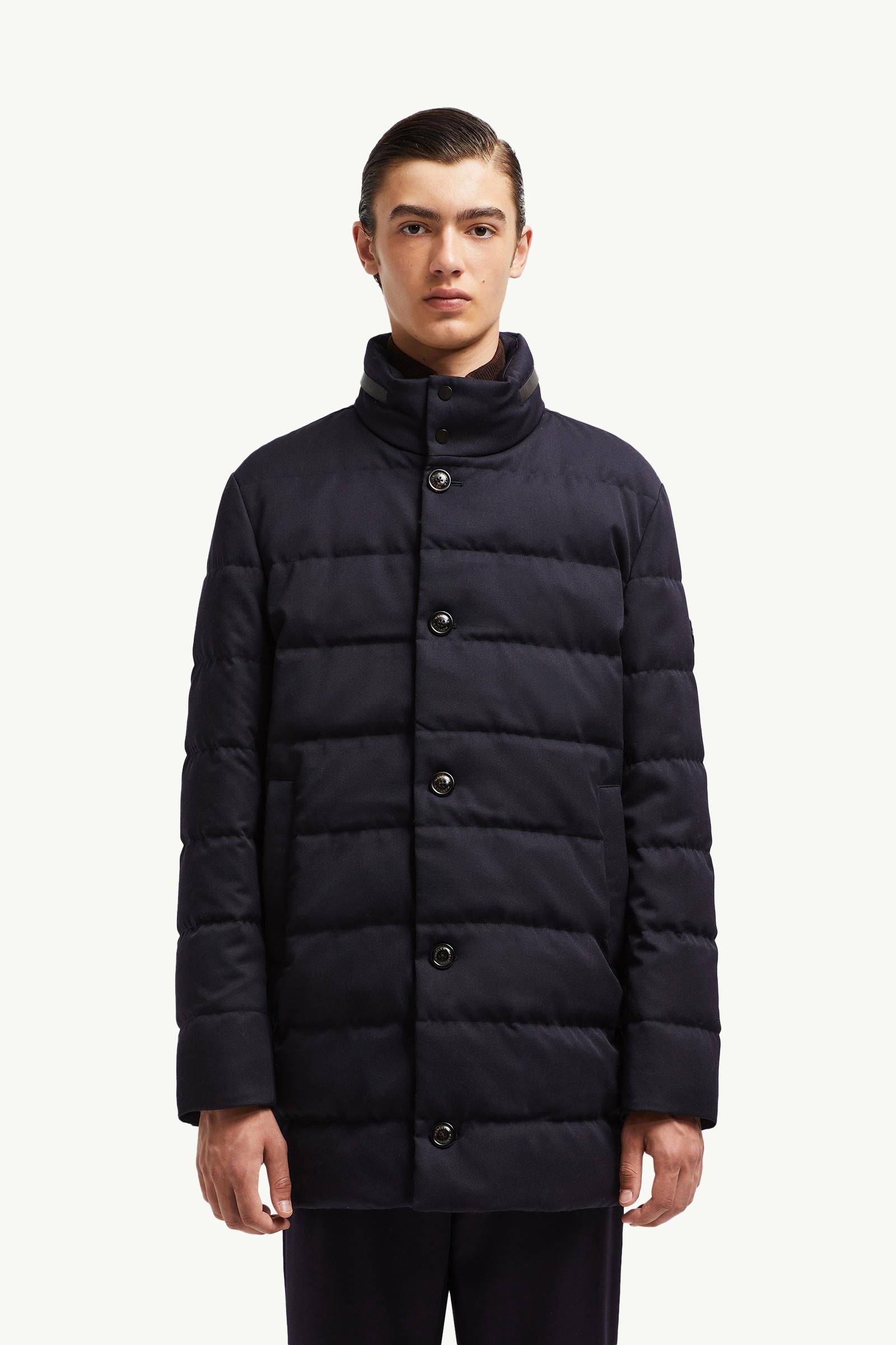 Night Blue Vallonpierre Hooded Wool Long Down Jacket - Long Down