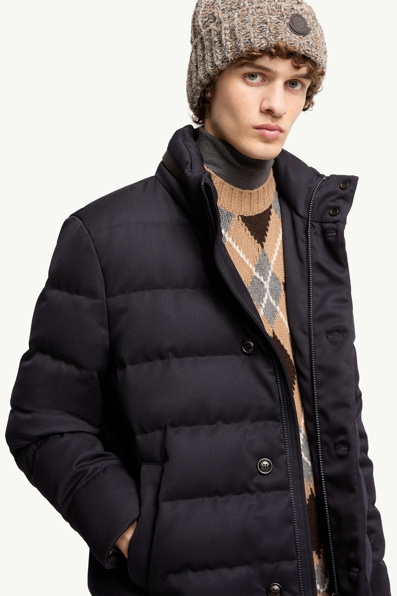 Piumino lungo Vallonpierre in lana con cappuccio Uomo Blu Notte Moncler 5