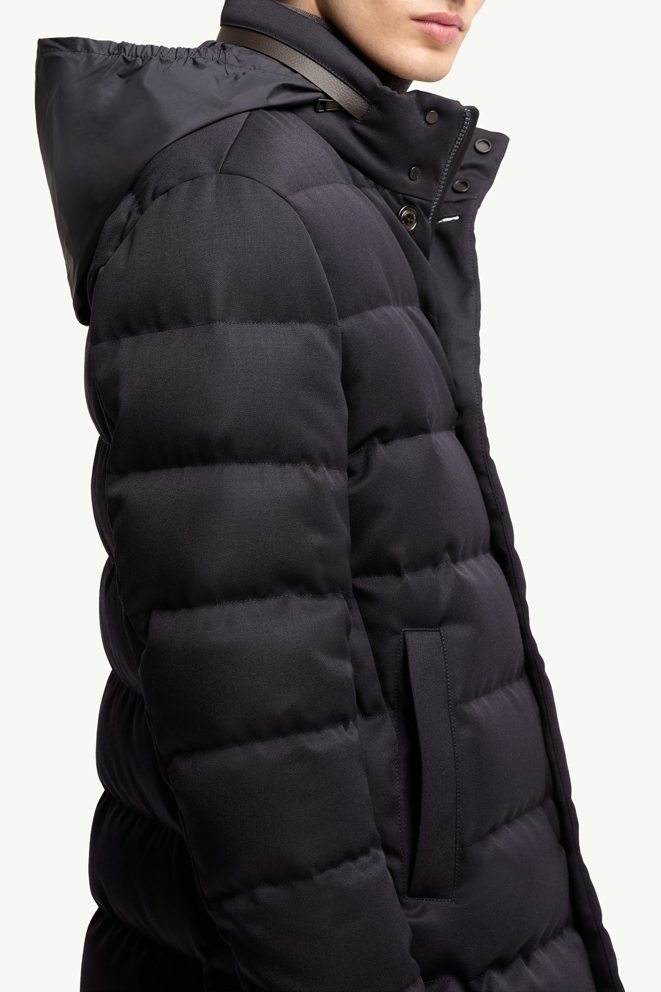 Vallonpierre Hooded Wool Long Down Jacket Men Night Blue Moncler 6