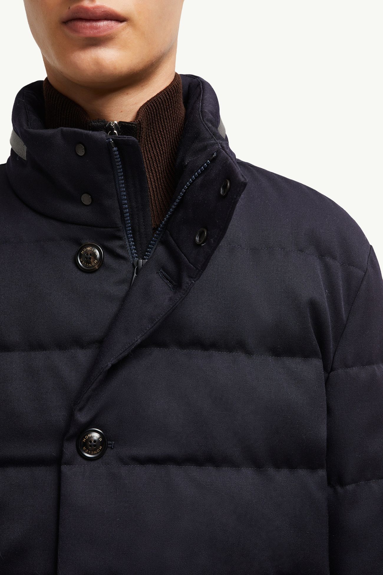 Vallonpierre Hooded Wool Long Down Jacket Men Night Blue Moncler 7