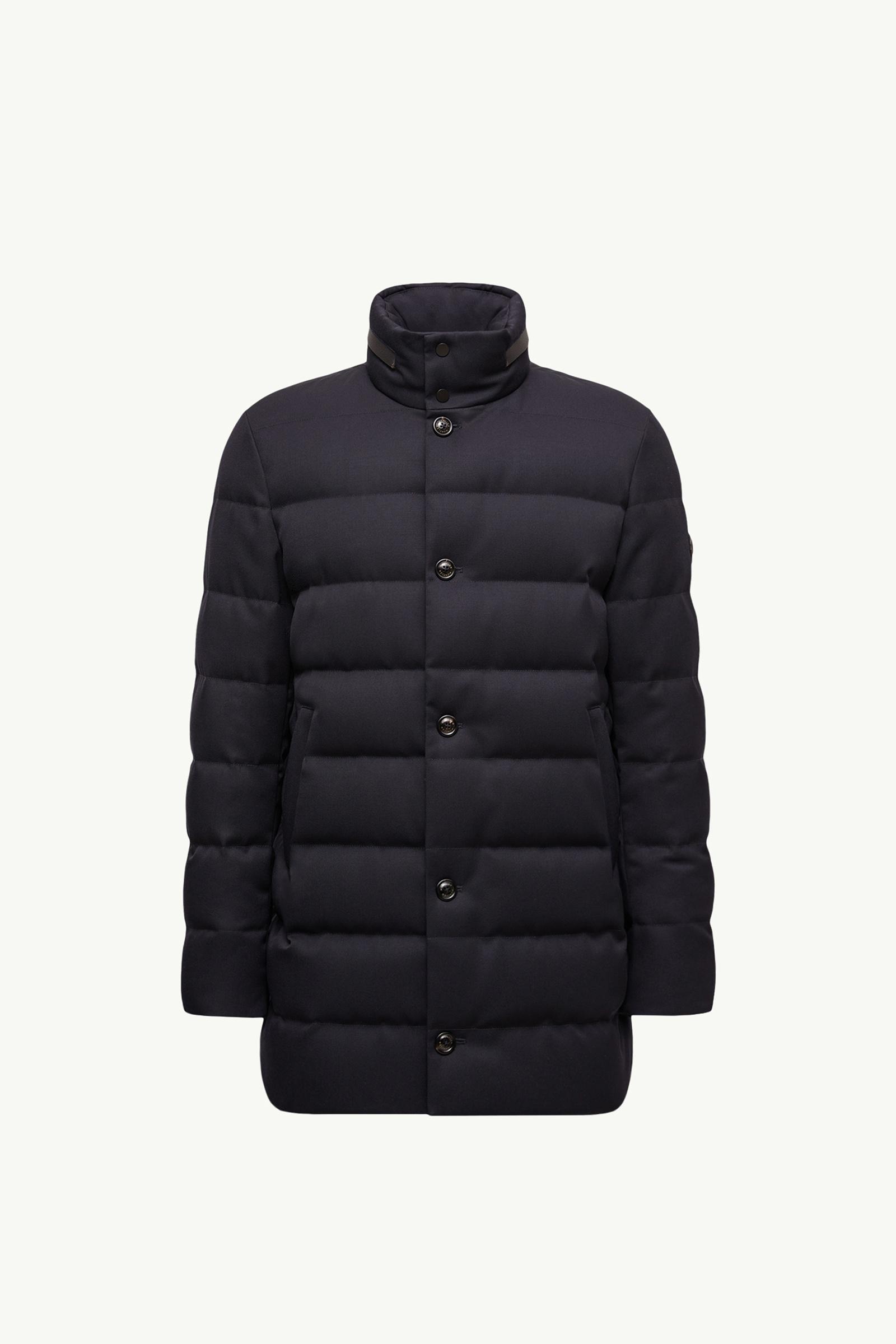 Vallonpierre Hooded Wool Long Down Jacket Men Night Blue Moncler