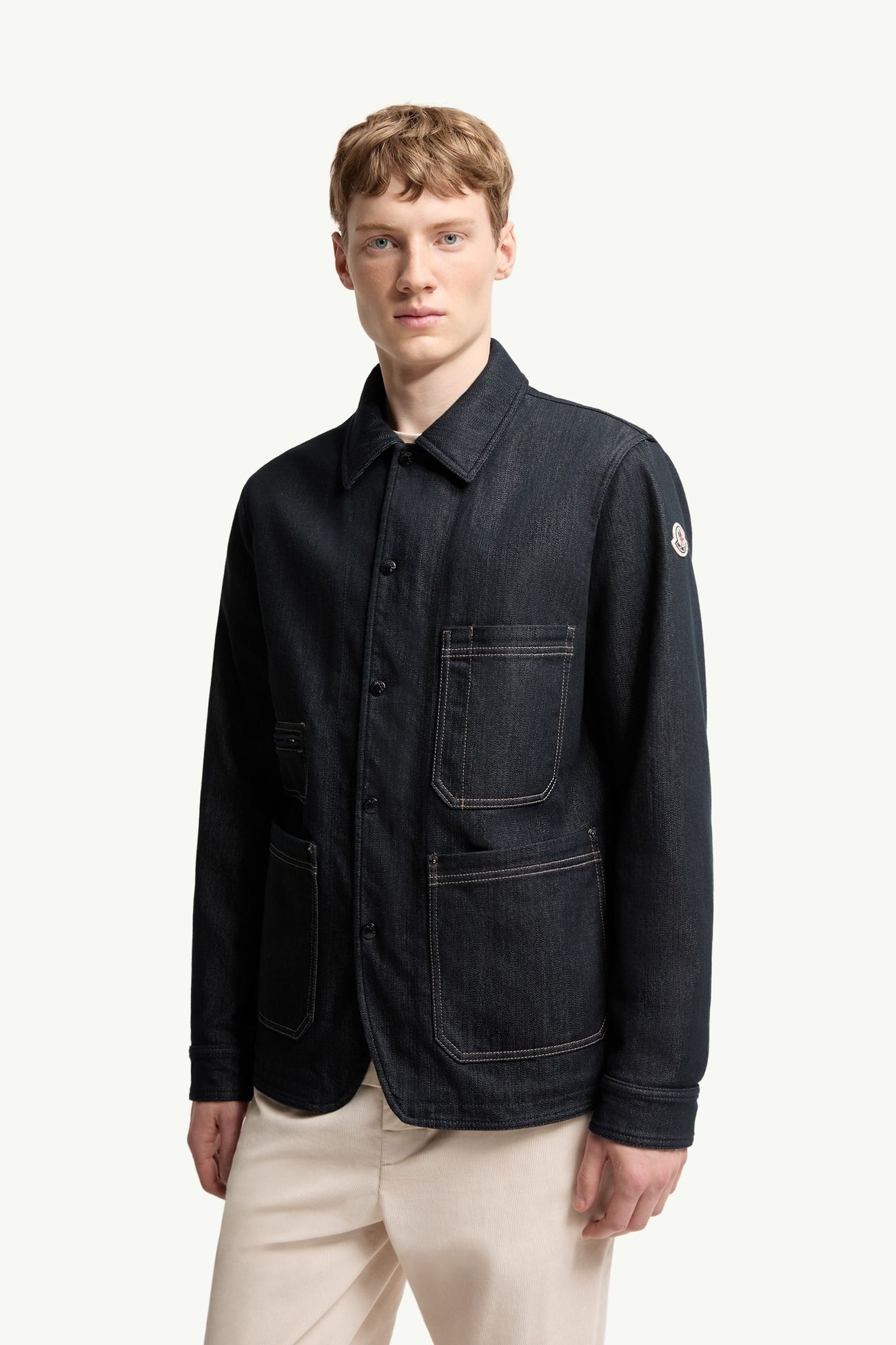 Haderu Denim Mid-Length Shirt Jacket Men Navy Blue Moncler 3