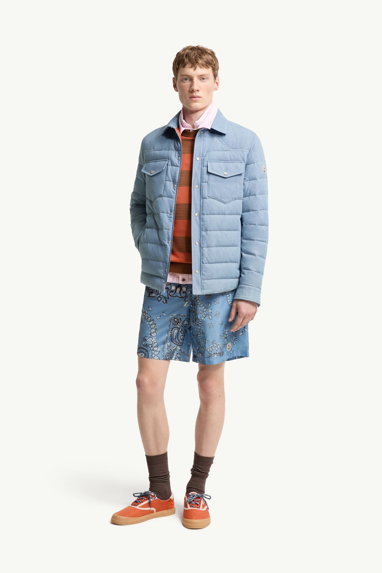 Giacca camicia imbottita in denim Tiriol Uomo Celeste Moncler 0