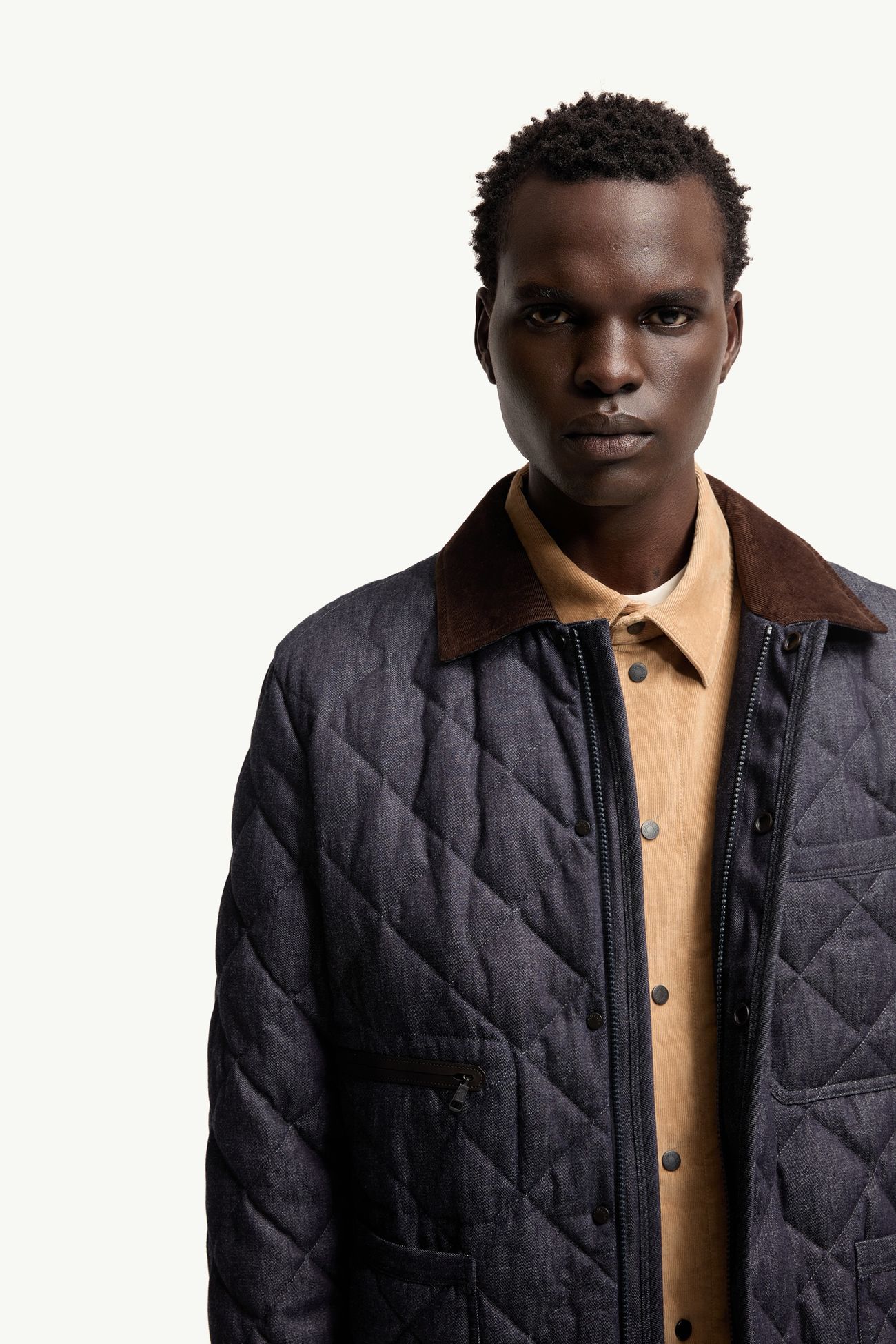 Kryen Diamond Quilted Denim Down Shirt Jacket Hommes Bleu foncé Moncler 5