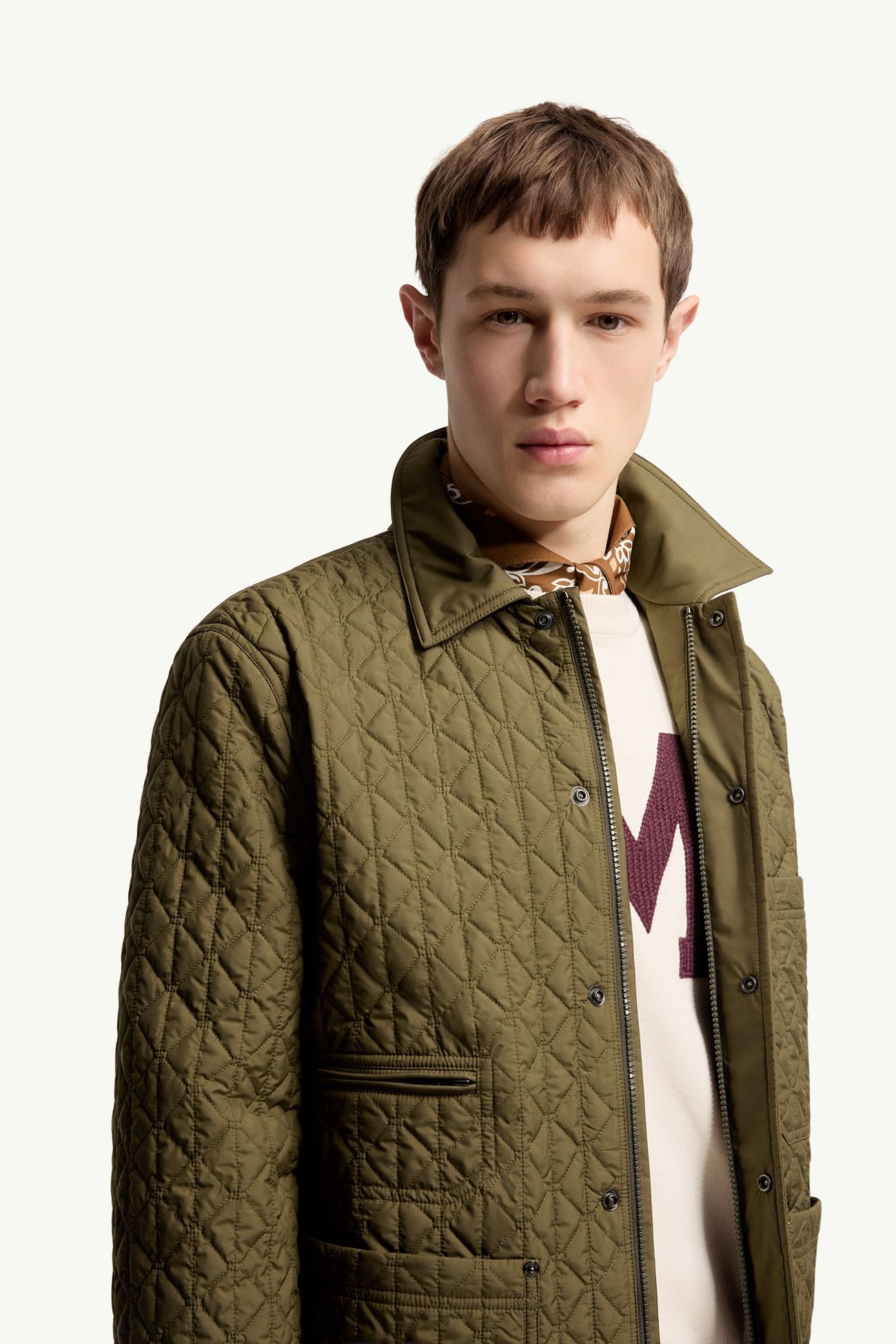 Veste mi-longue Theoline à matelassage en losanges Hommes Vert Olive Moncler 5