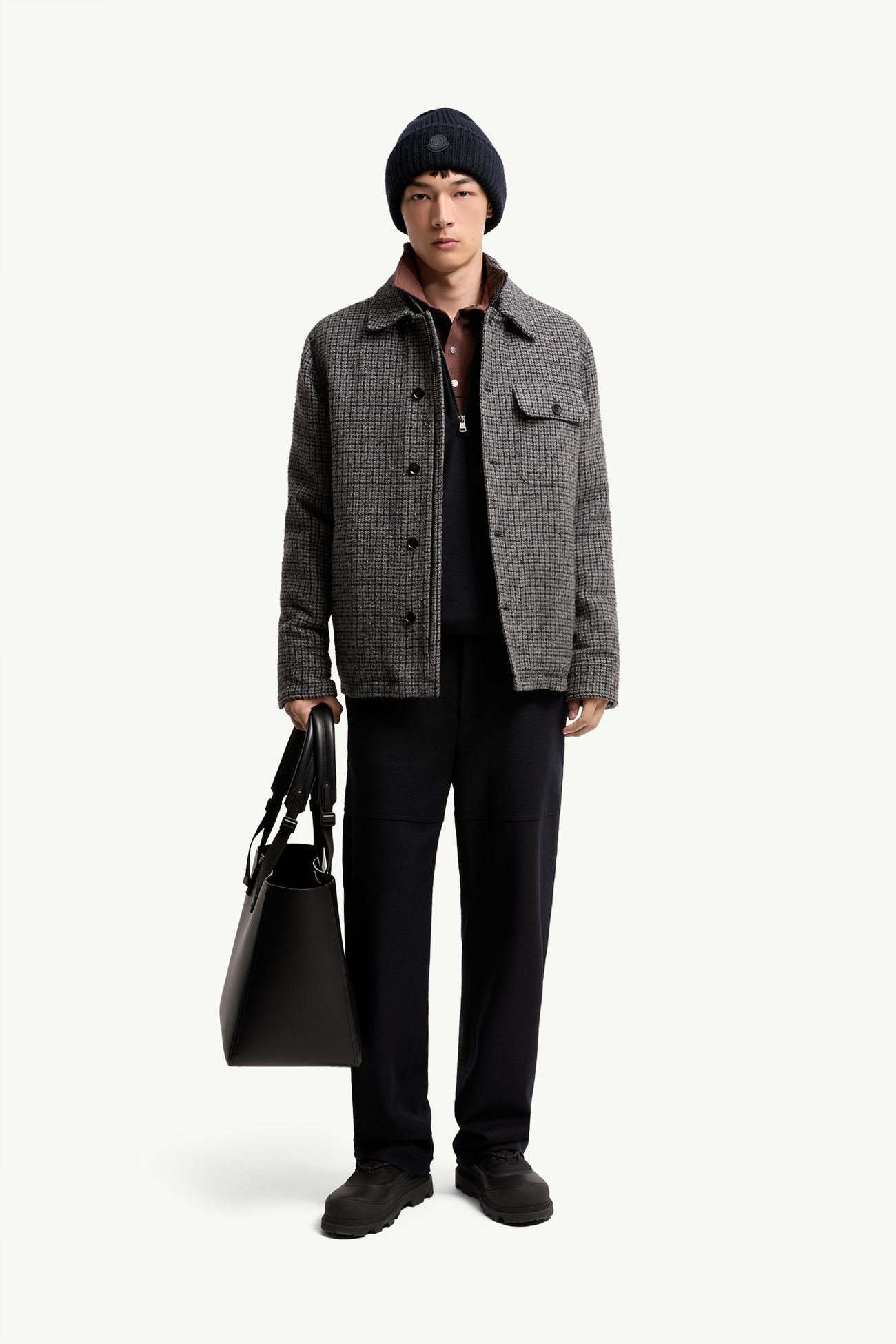 Norfol Wool Blend Down Shirt Jacket Men Dark Gray Moncler 0