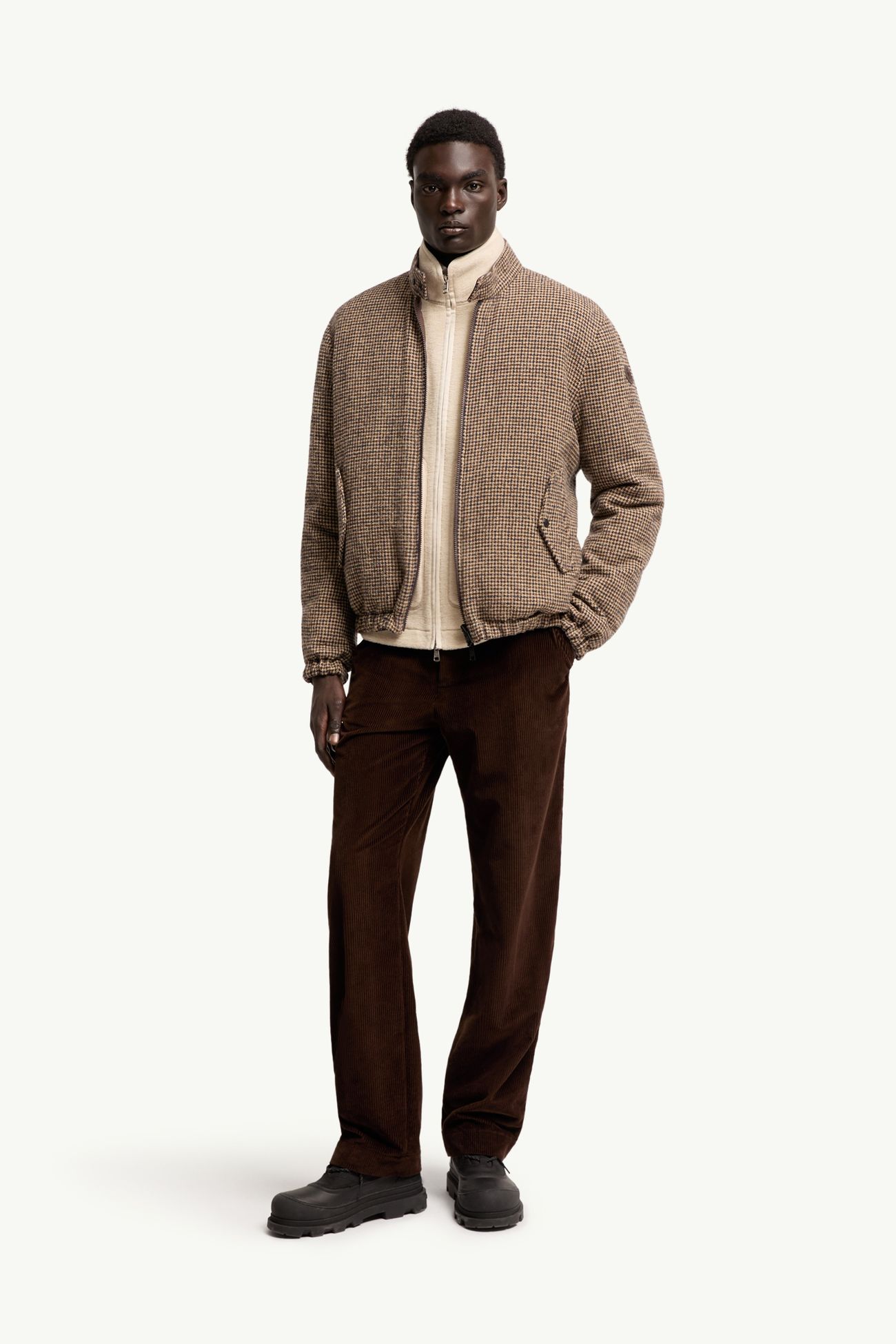 Leather Logo Corduroy Trousers Men Brown Moncler 0