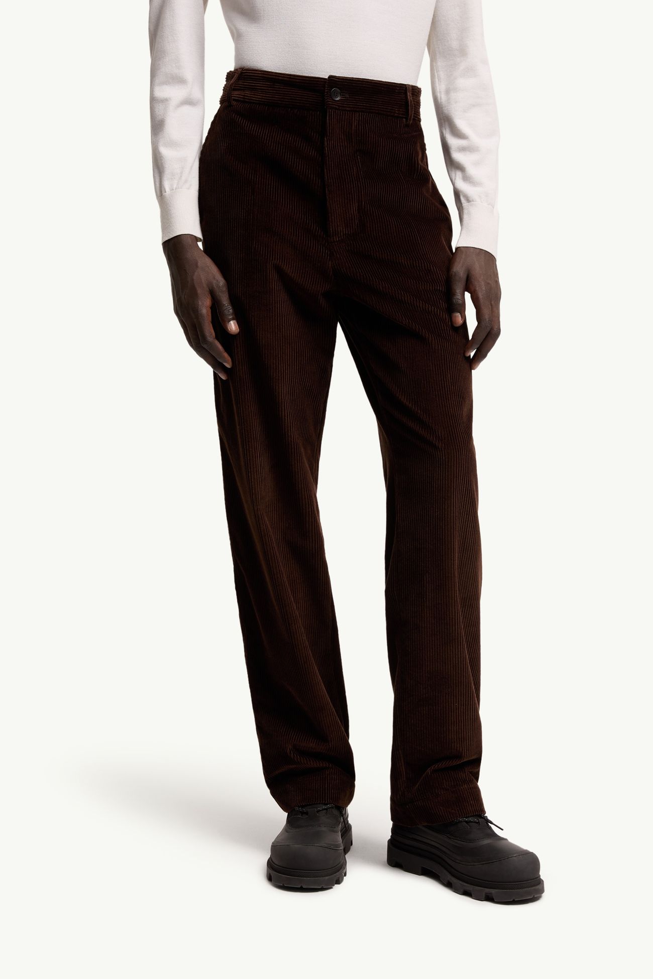 Leather Logo Corduroy Trousers Men Brown Moncler 3