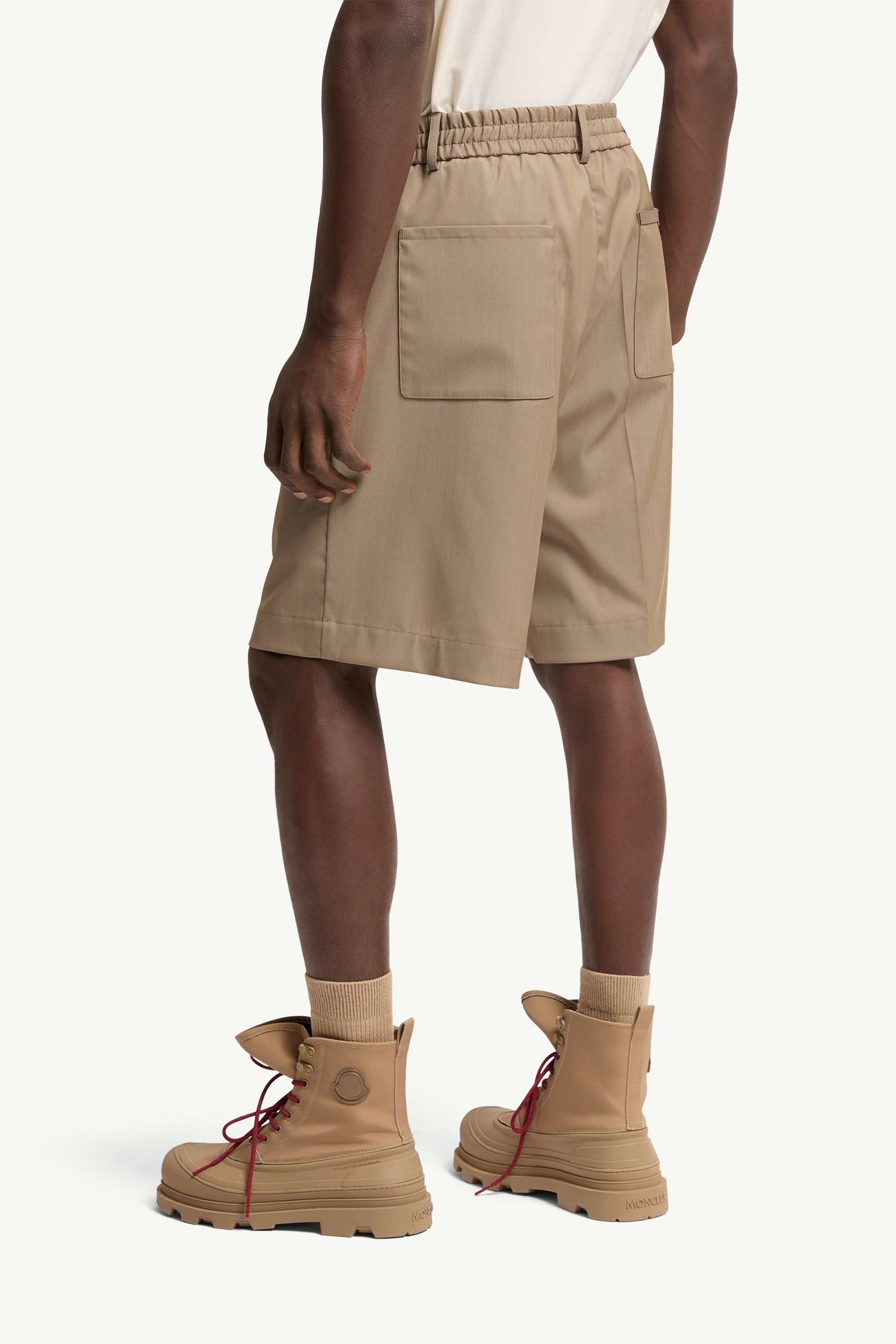 Wool Blend Gabardine Bermuda Shorts Men Beige Moncler 4