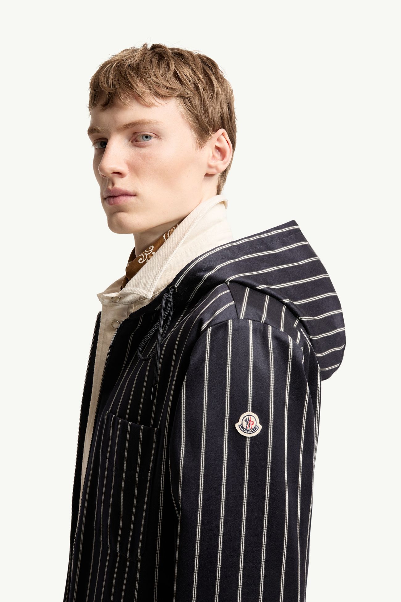 羊毛棉質條紋連帽外套 男士 藍色和白色 Moncler 1