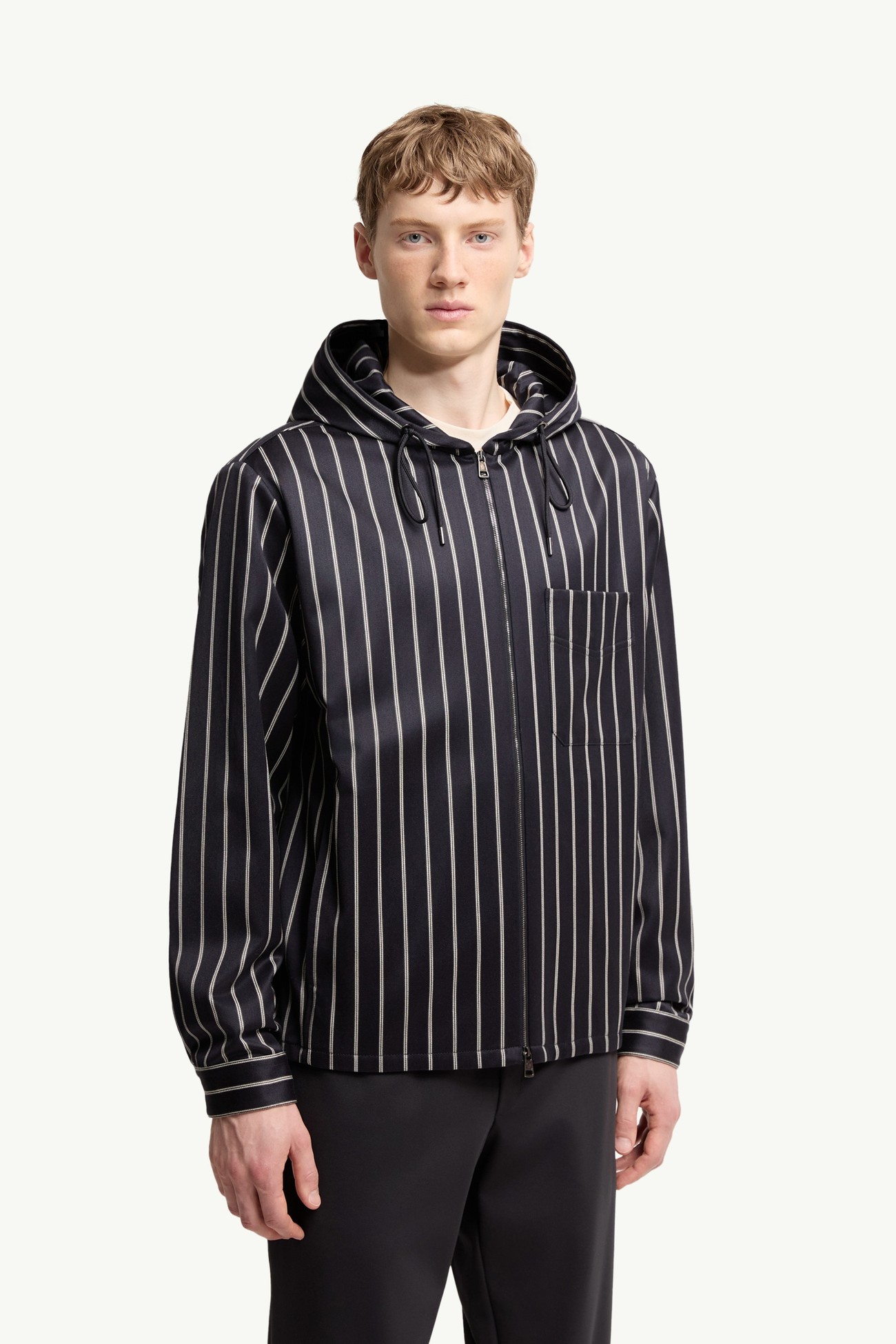 羊毛棉質條紋連帽外套 男士 藍色和白色 Moncler 3