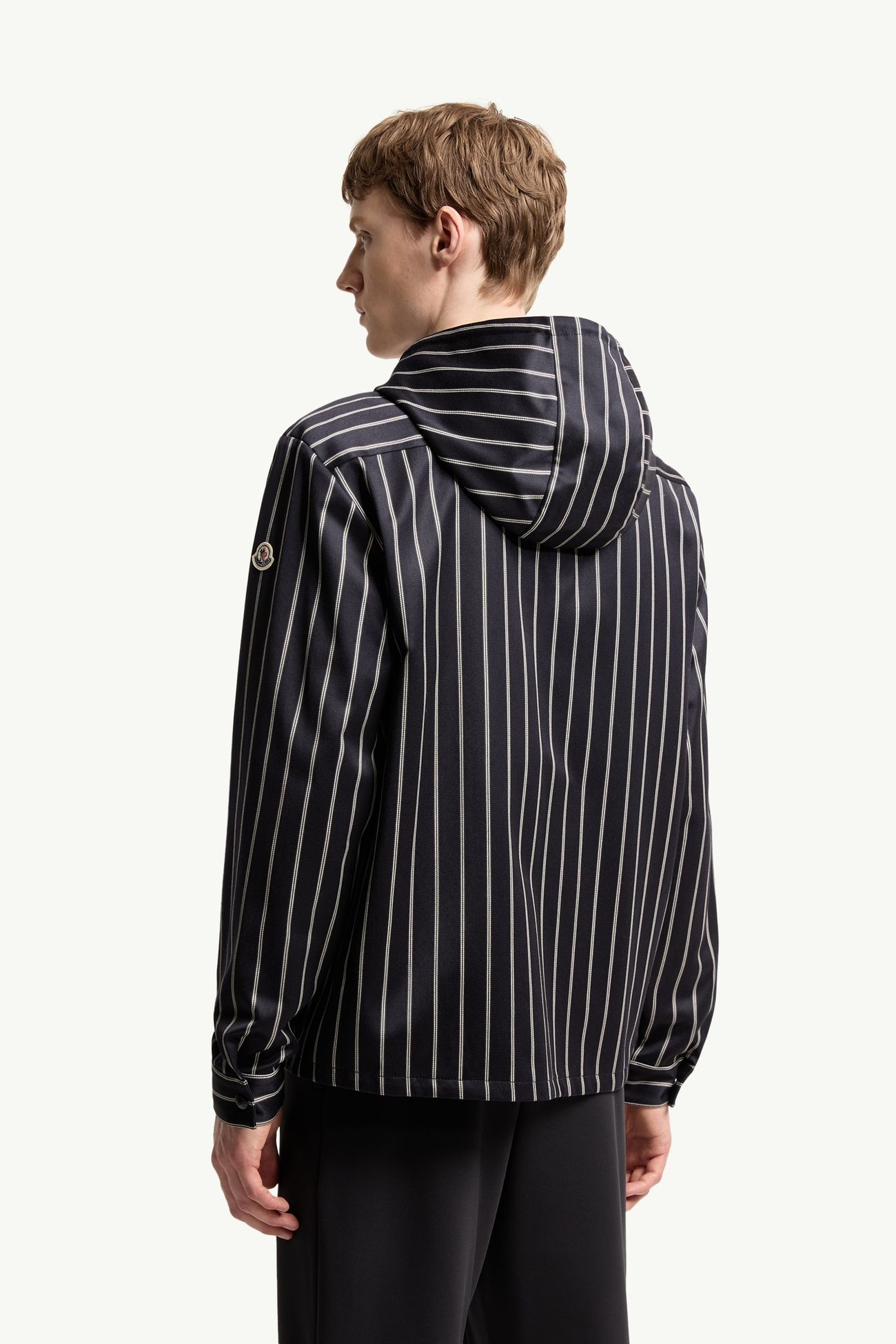 Wool & Cotton Striped Hooded Jacket Men Blue & White Moncler 4