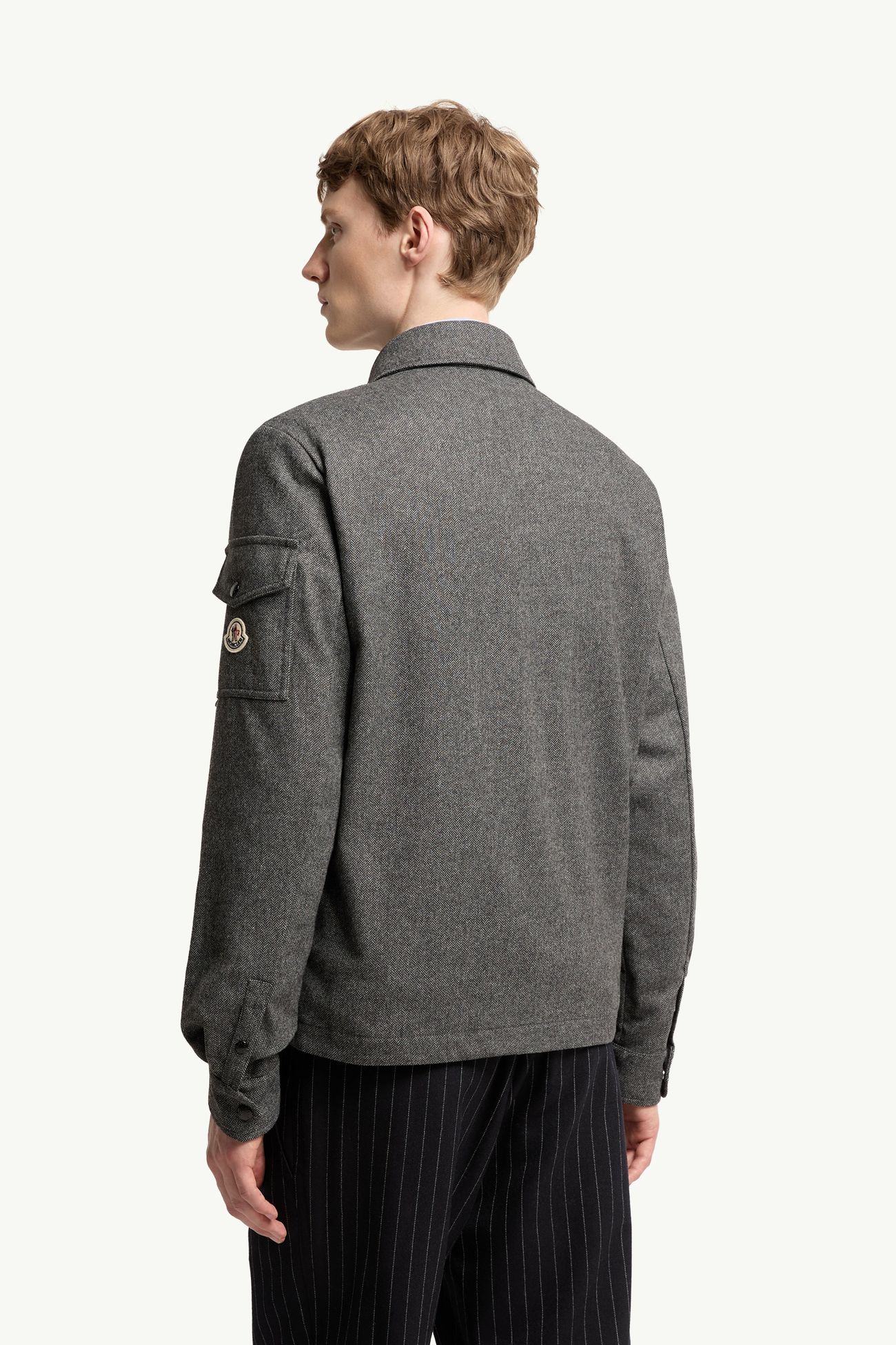 Giacca camicia con zip in misto lana a spina di pesce Uomo Blu & Grigio Moncler 4