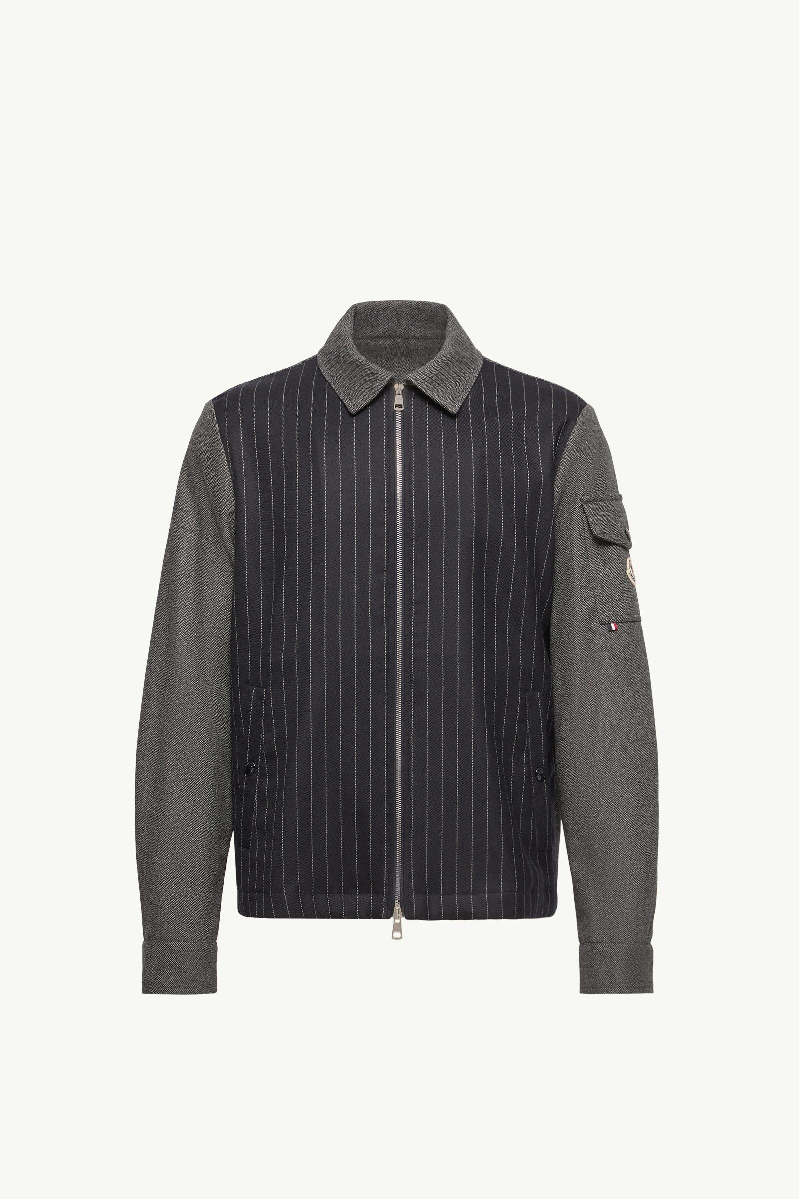 Hemd mit Reißverschluss aus Fischgräten-Wollmischung Herren Blau & Grau Moncler, 1 of 0