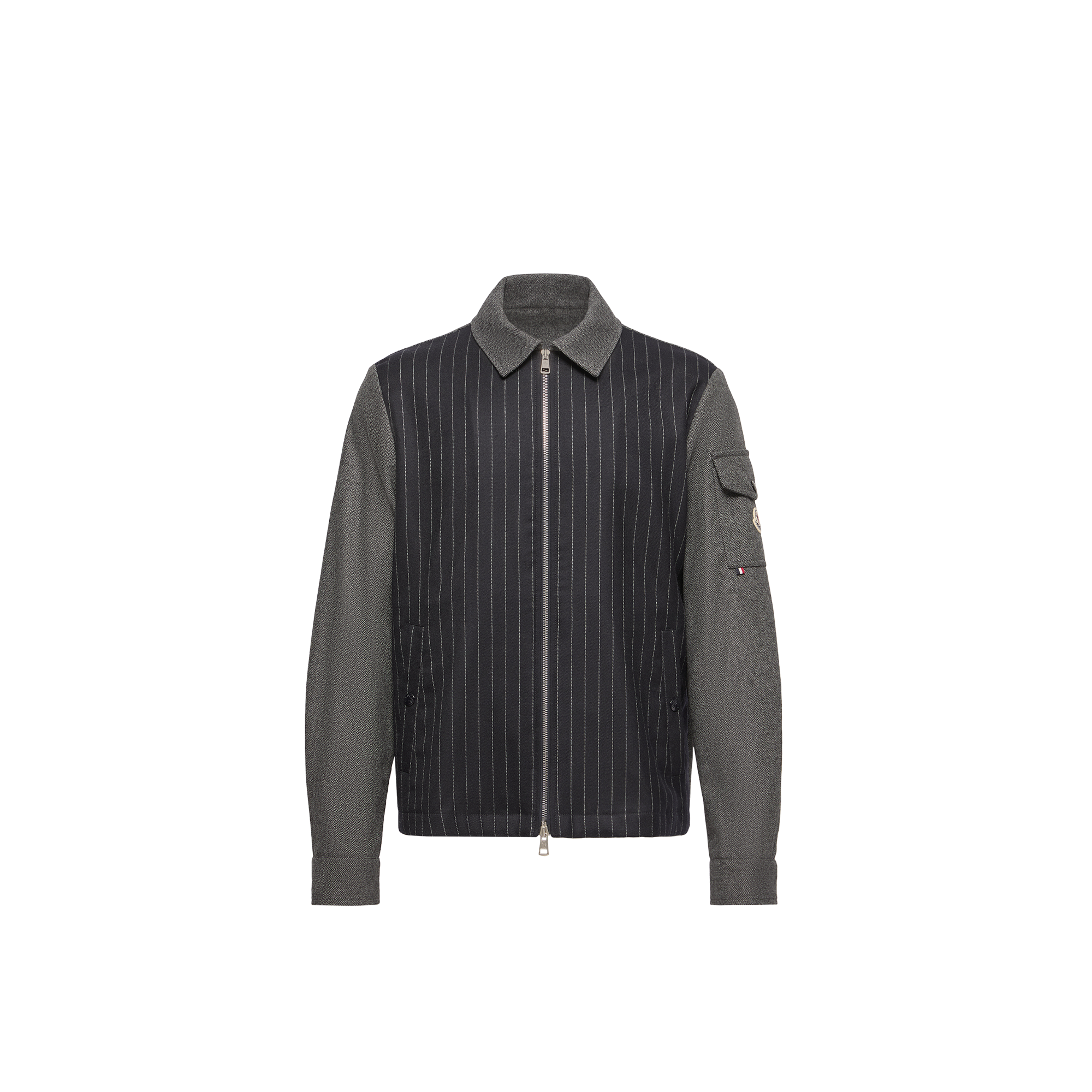 Moncler   Herringbone Wool Blend Zip-Up Shirt for Men in Gray, Size: Xl