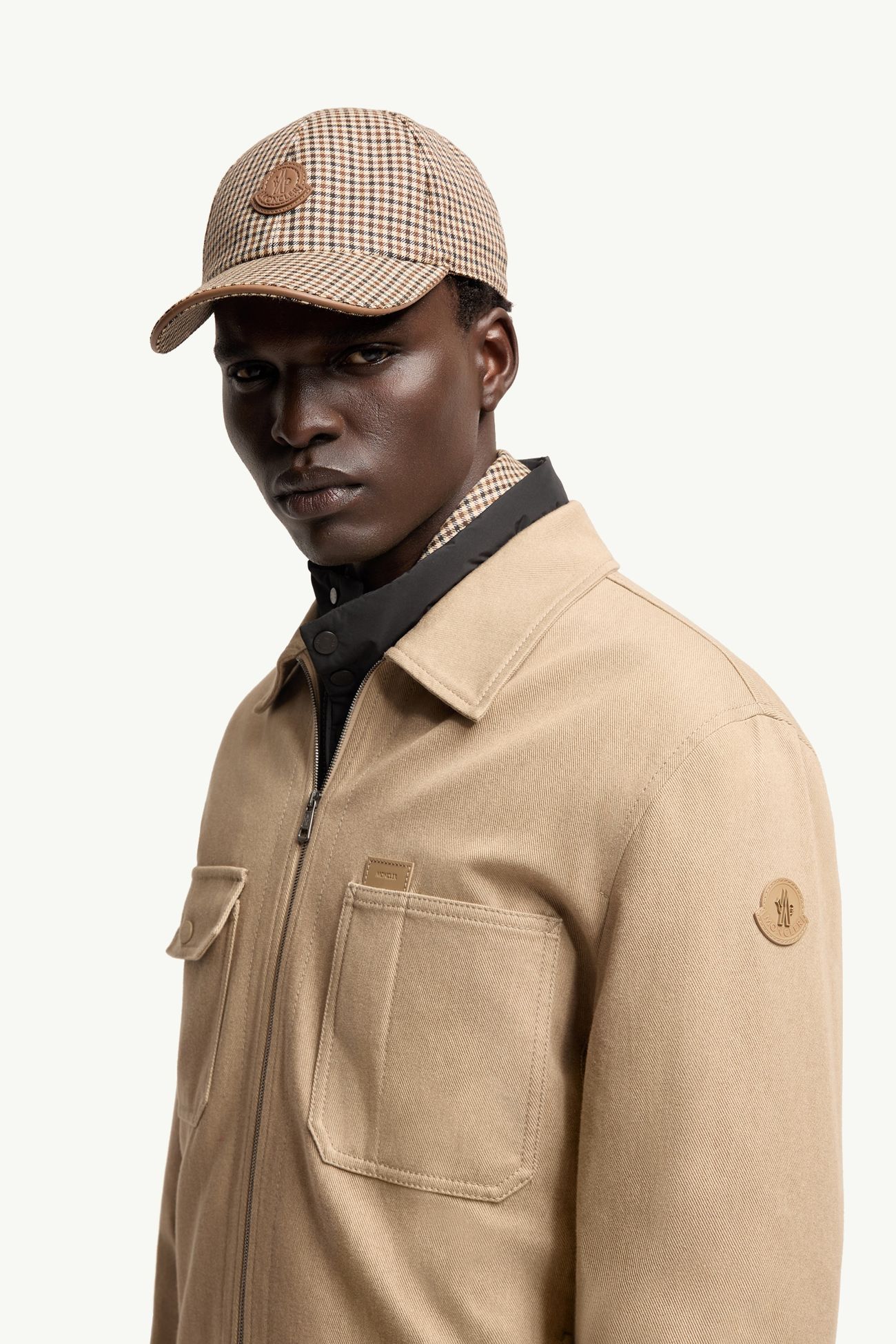Leather Logo Cotton Shirt Jacket Hommes Beige Moncler 1