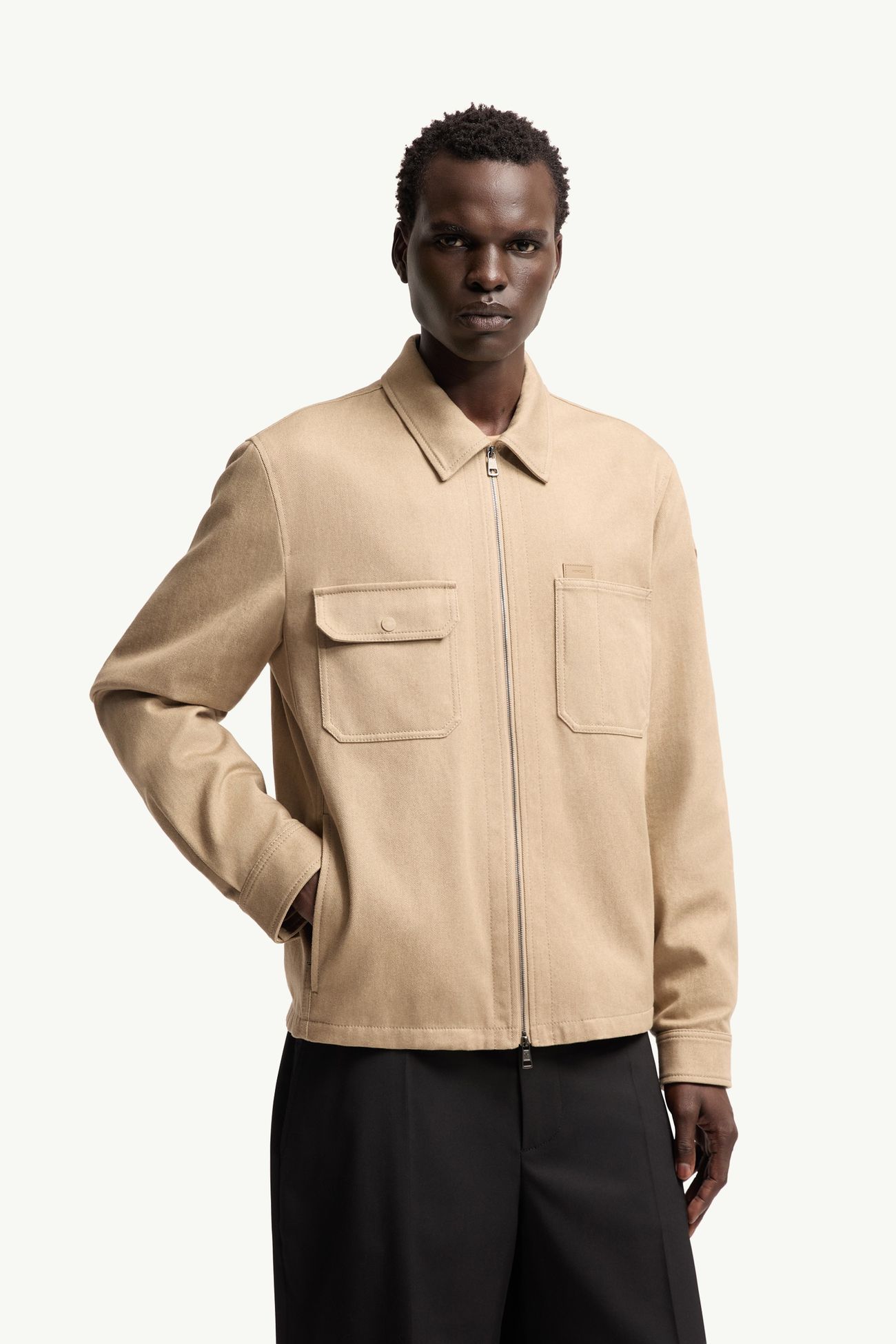 Leather Logo Cotton Shirt Jacket Men Beige Moncler 3