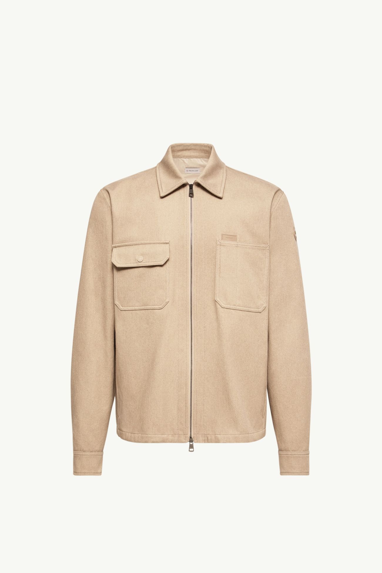 Veste chemise en coton à logo en cuir Hommes Beige Moncler 2