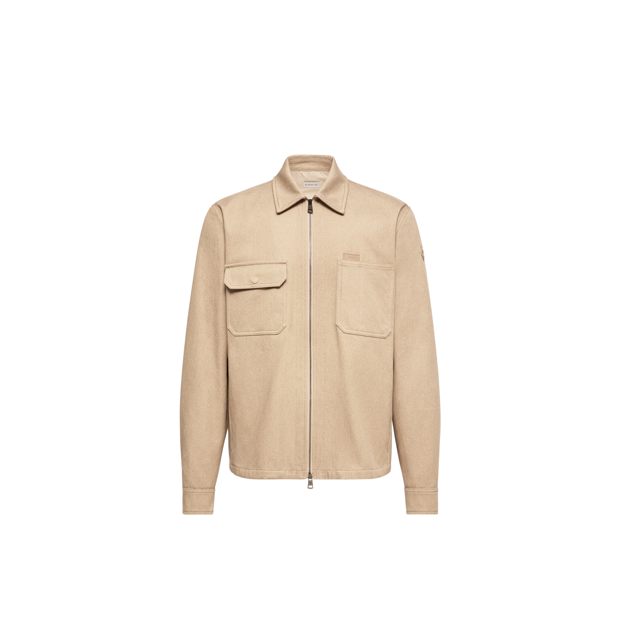 Moncler   Leather Logo Cotton Shirt Jacket for Men in Beige, Size: L