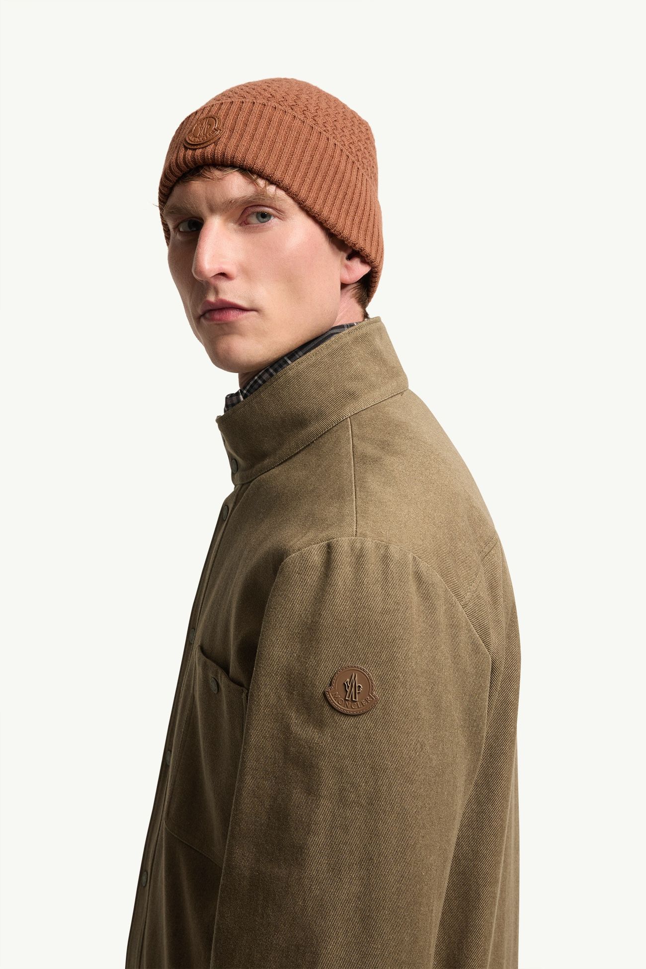 皮革標誌棉質外套 男士 橄欖綠色 Moncler 1