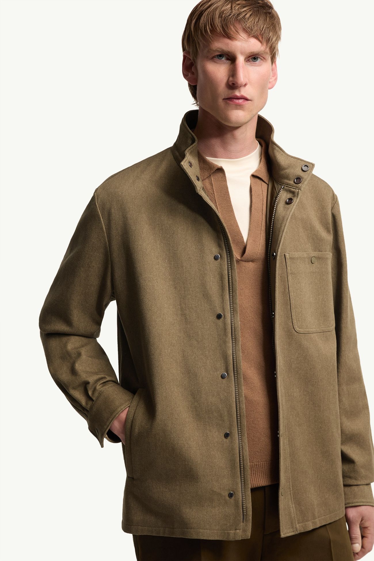 Giacca in cotone con logo in pelle Uomo Verde Oliva Moncler 5