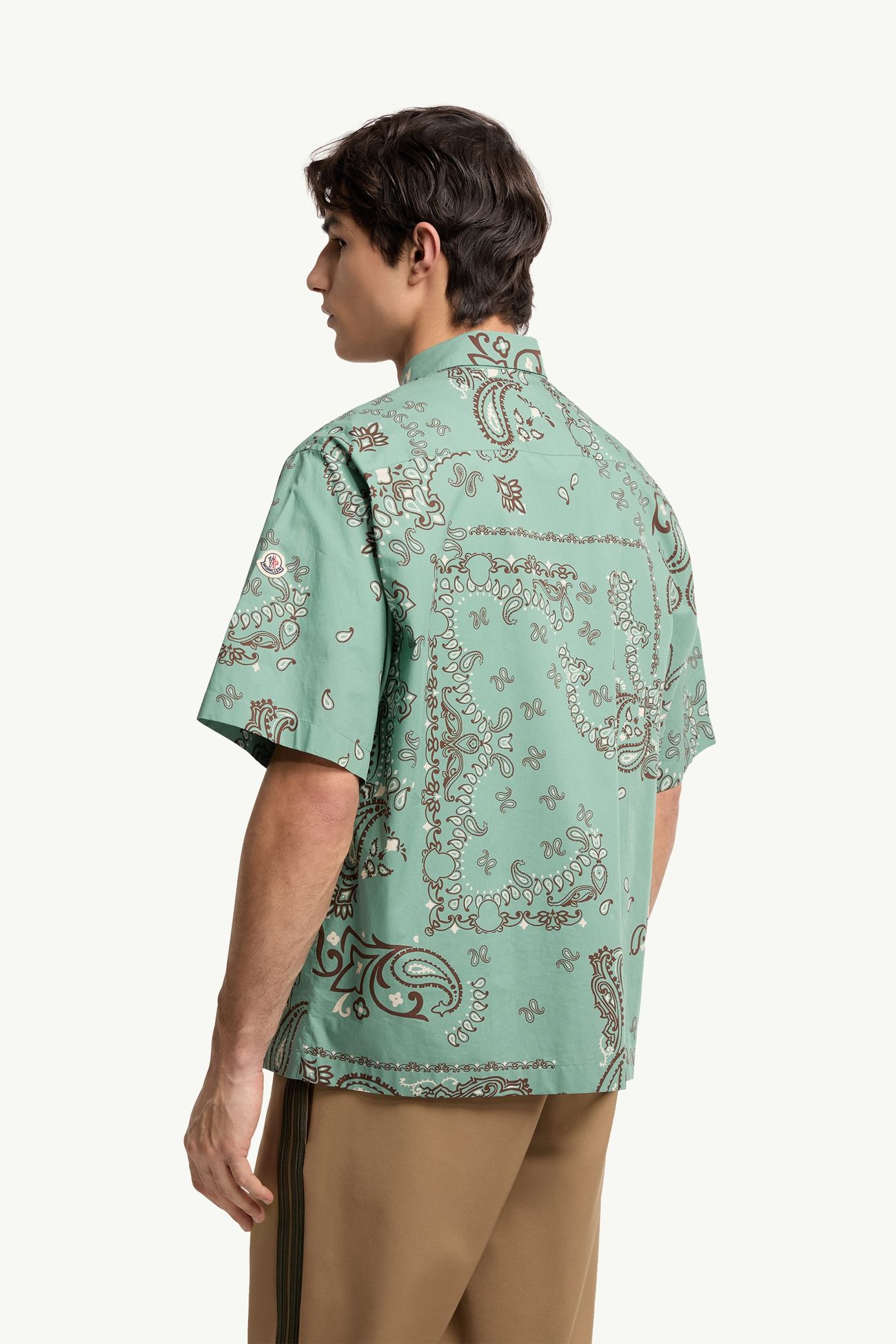 Chemise en coton à manches courtes à motif cachemire Hommes Vert D’Eau Moncler 4