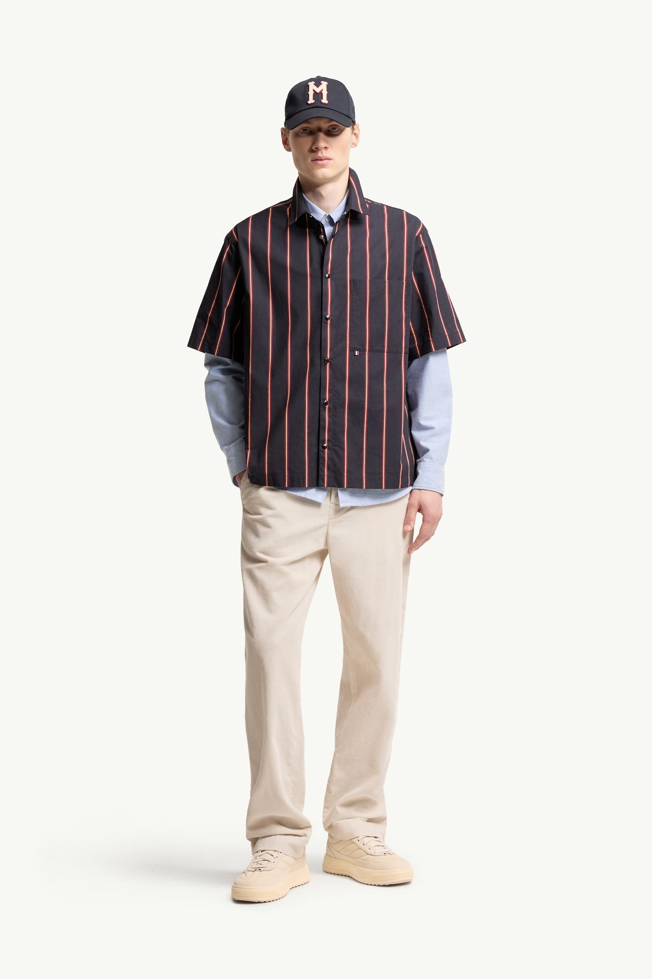 條紋棉質短袖恤衫 男士 藍色和紅色 Moncler 0