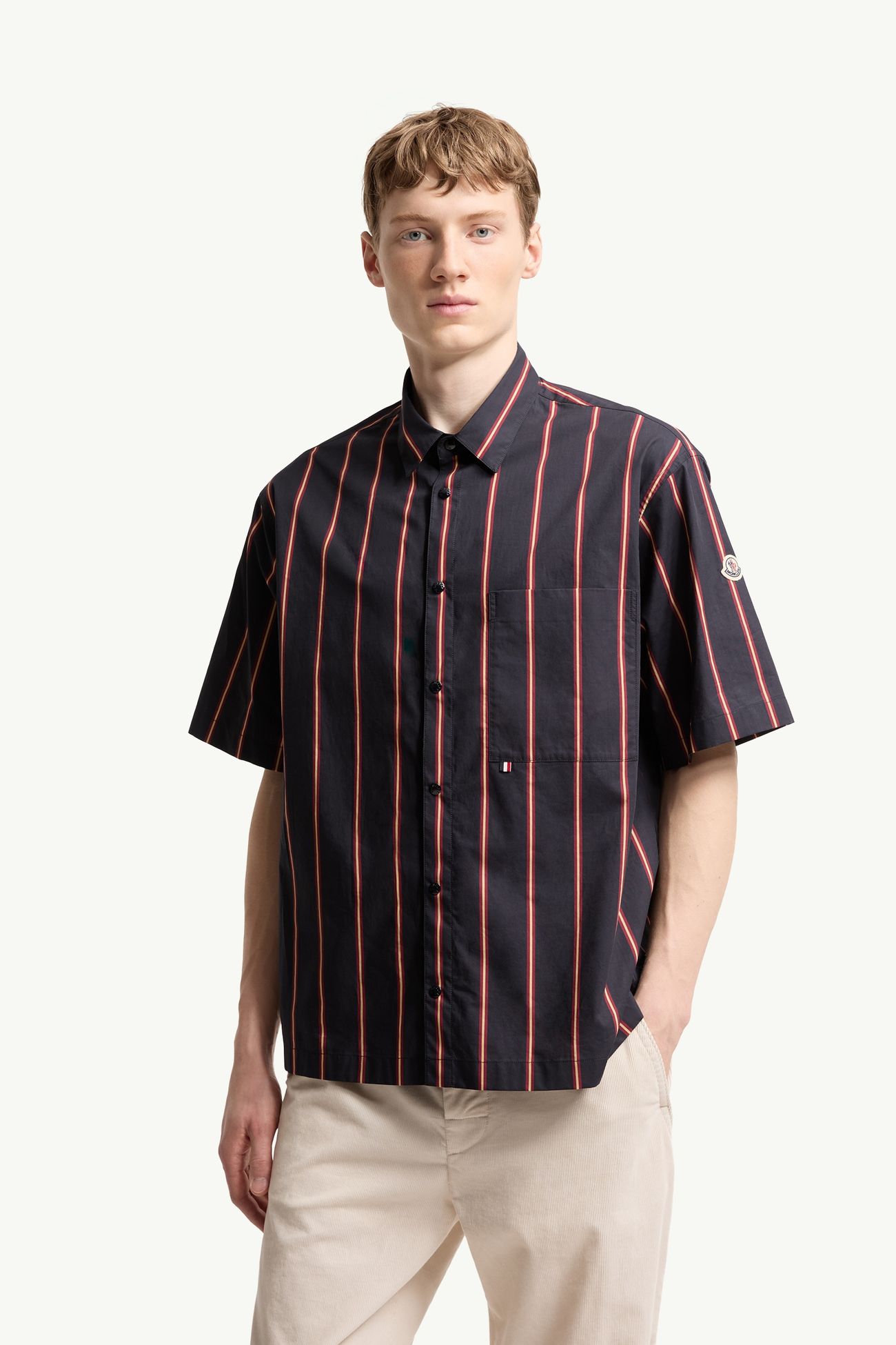 Chemise à manches courtes en coton rayé Hommes Bleu & Rouge Moncler 3
