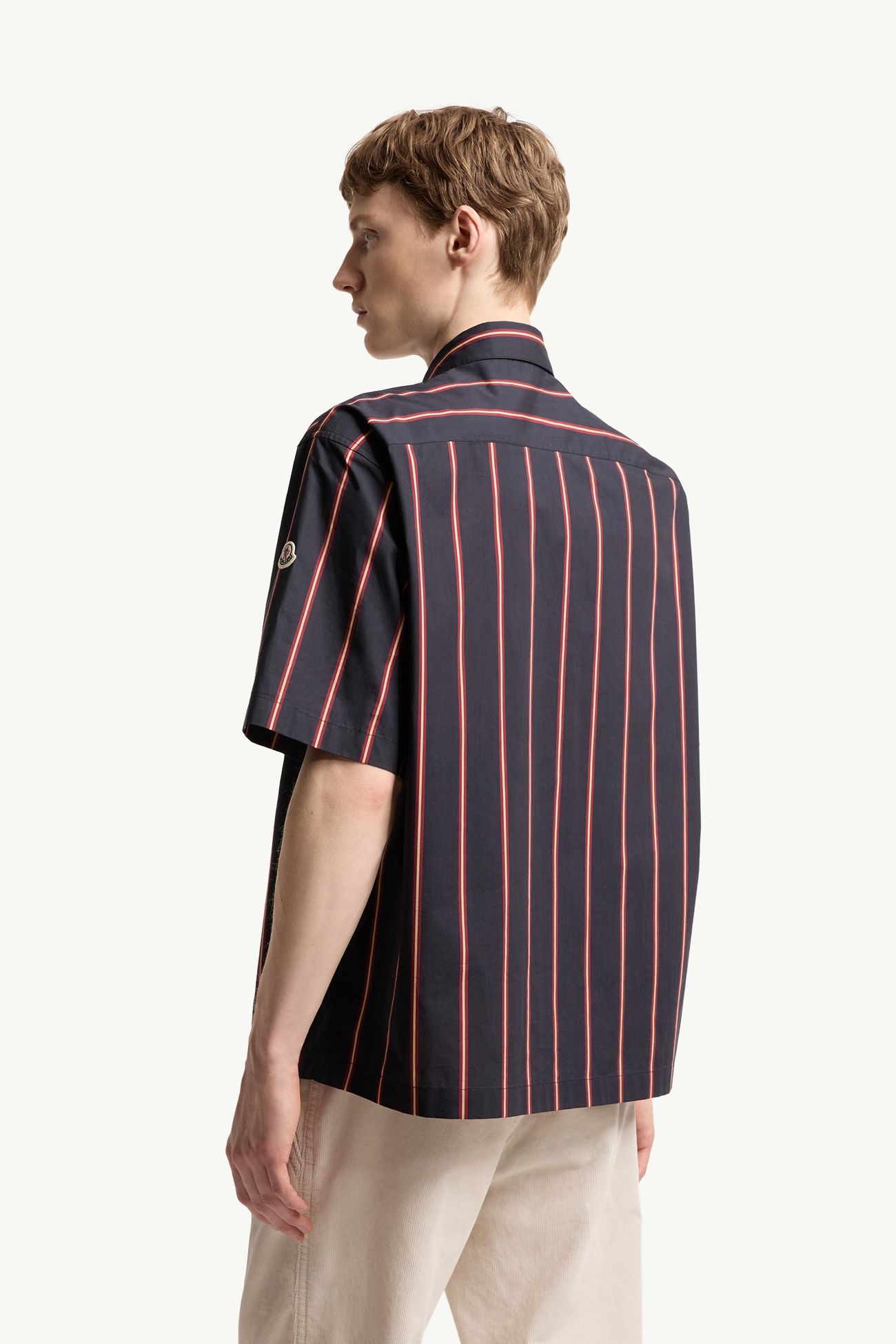 Camicia a maniche corte in cotone a righe Uomo Blu & Rosso Moncler 4