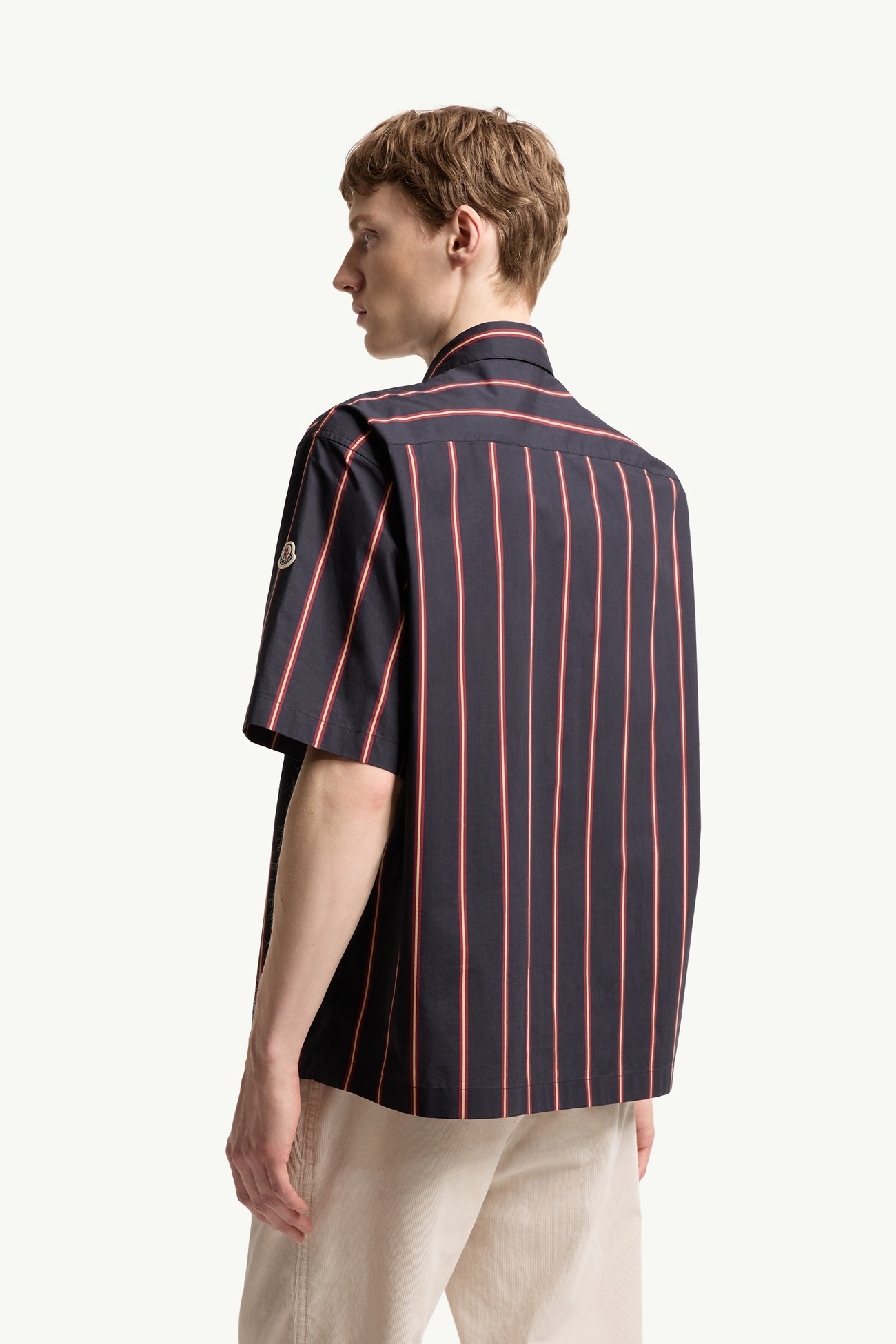 Striped Cotton Short Sleeve Shirt Men Blue & Red Moncler 4