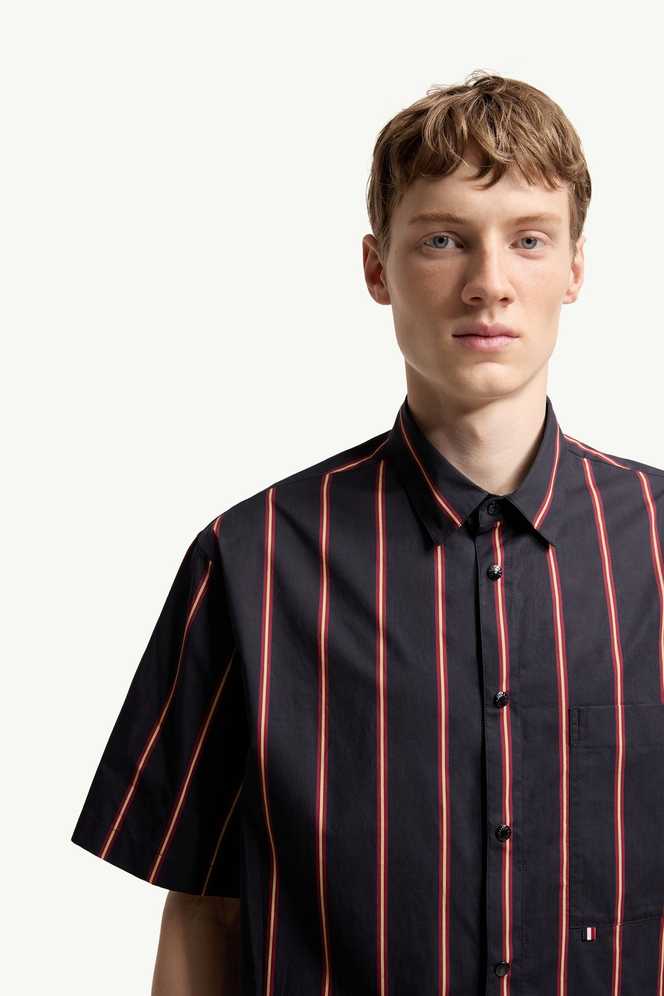 Chemise à manches courtes en coton rayé Hommes Bleu & Rouge Moncler 5