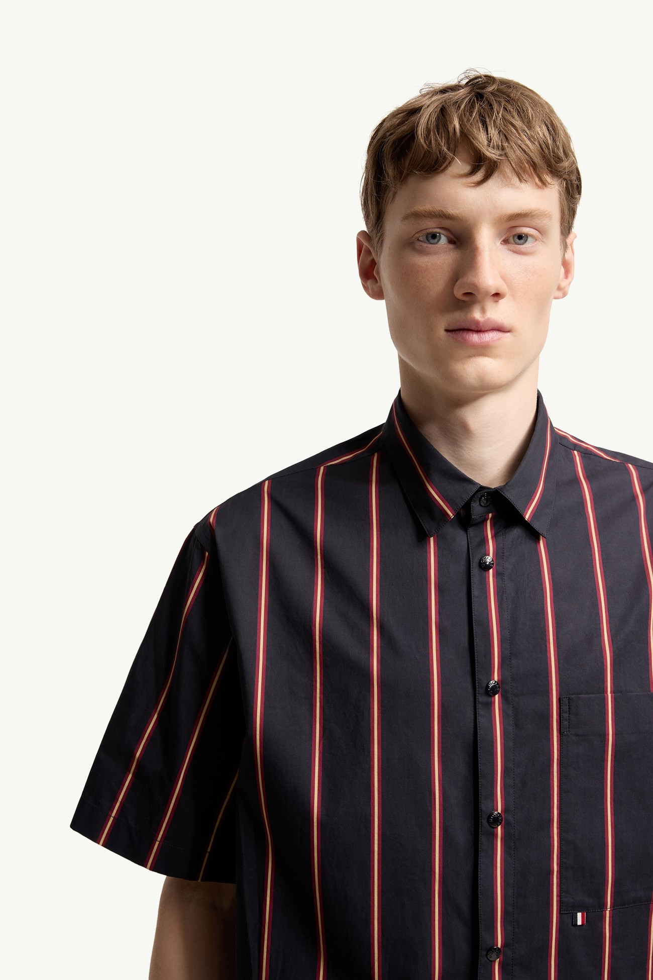 Striped Cotton Short Sleeve Shirt Men Blue & Red Moncler 5