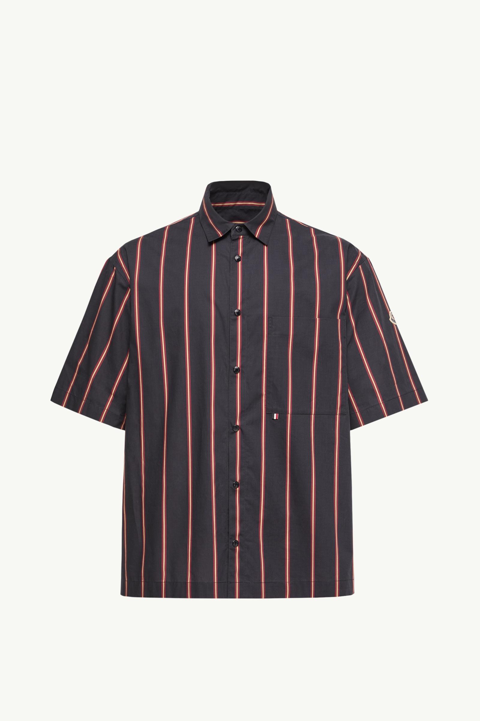 Kurzarmhemd aus gestreifter Baumwolle Herren Blau & Rot Moncler, 1 of 0
