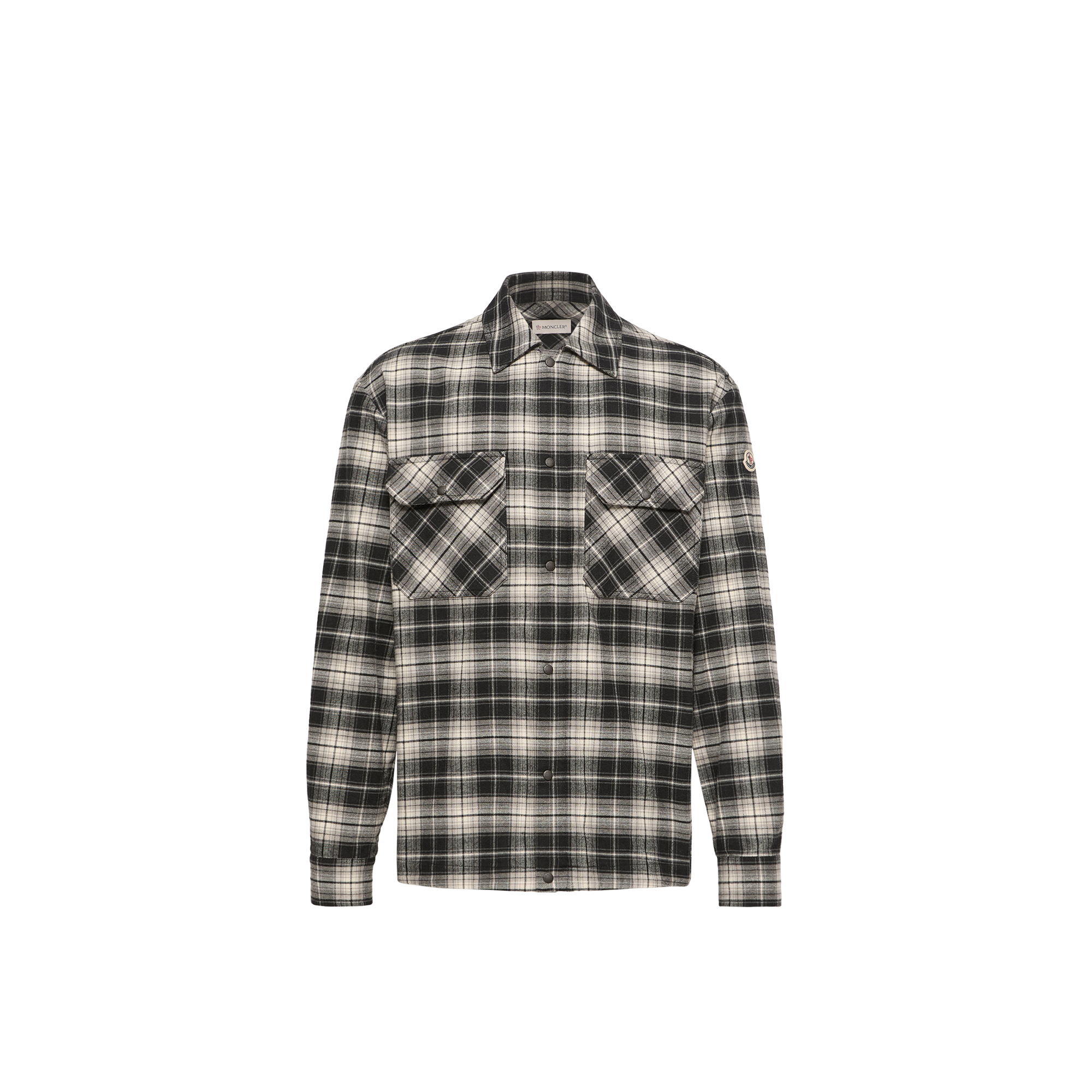 Moncler   Check Cotton Flannel Zip-Up Shirt for Men in Black, Size: L