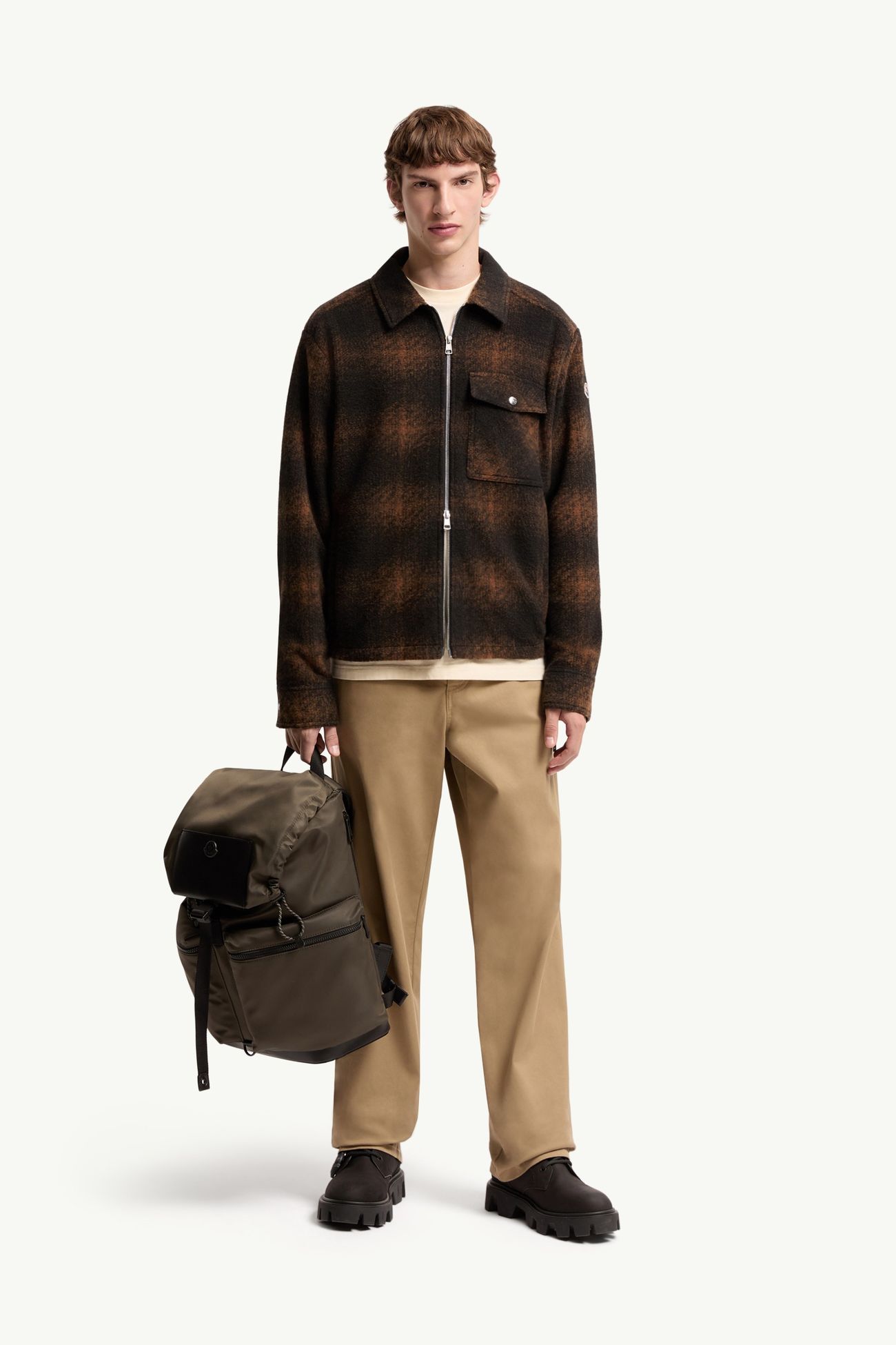 Check Jersey Zip-up Shirt Jacket Men Brown & Black Moncler 0