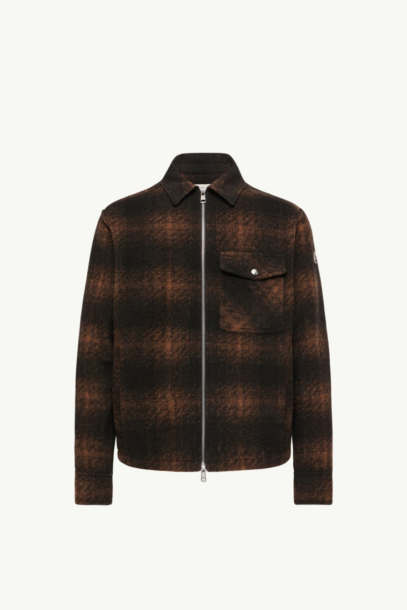 Check Jersey Zip-up Shirt Jacket Men Brown & Black Moncler 2