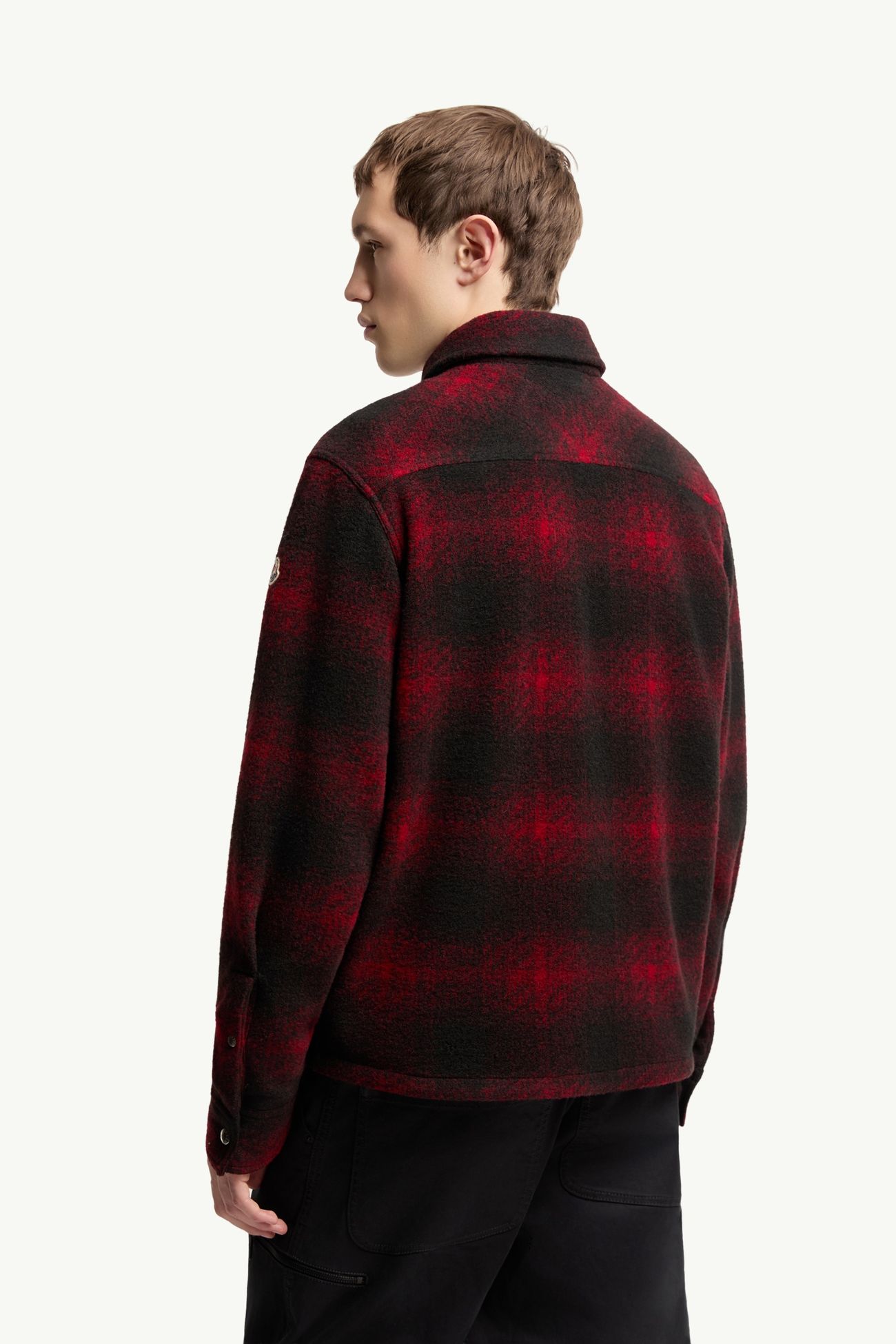 Check Jersey Zip-up Shirt Jacket Men Black & Red Moncler 4
